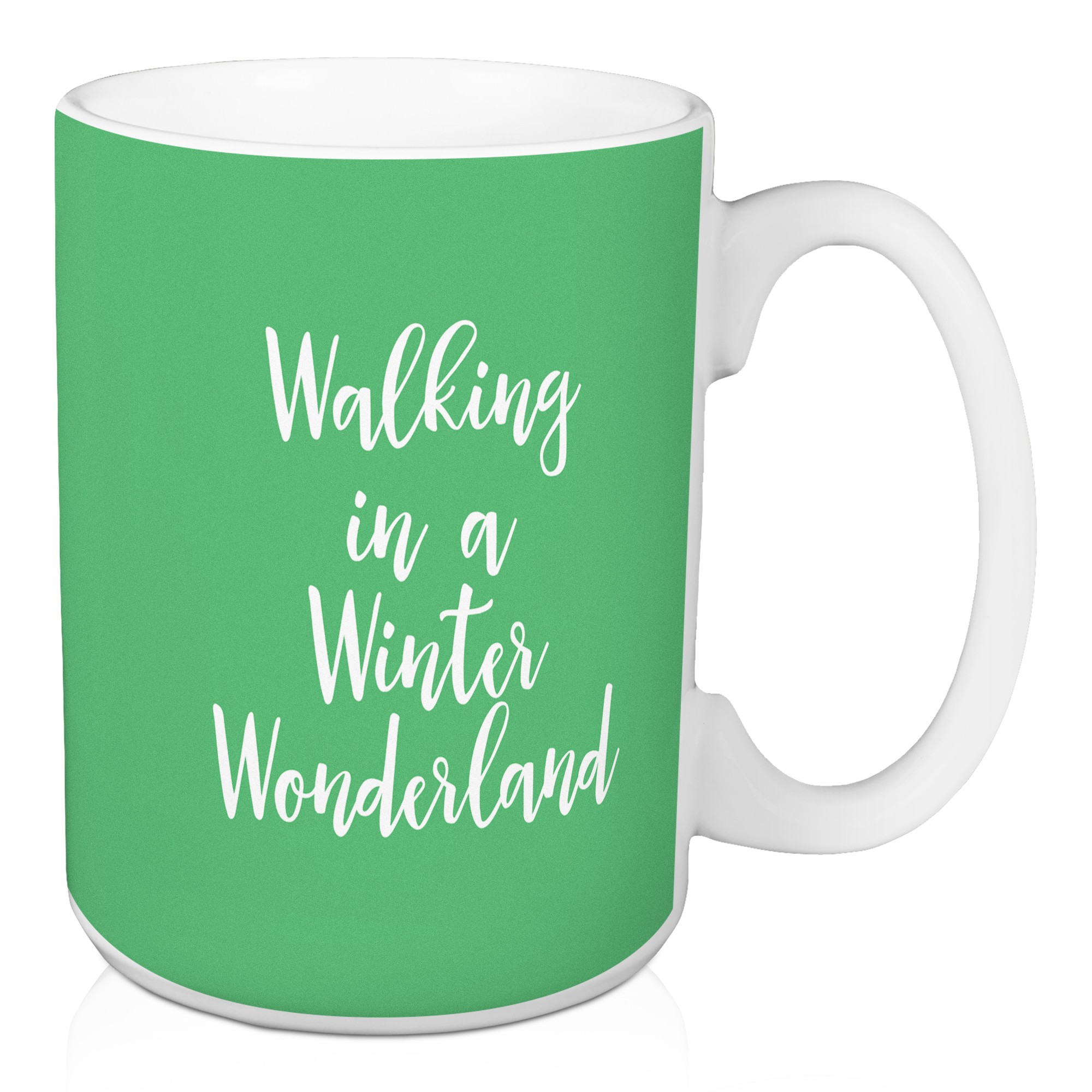 Walking In A Winter Wonderland in Light Green 15 oz Mug