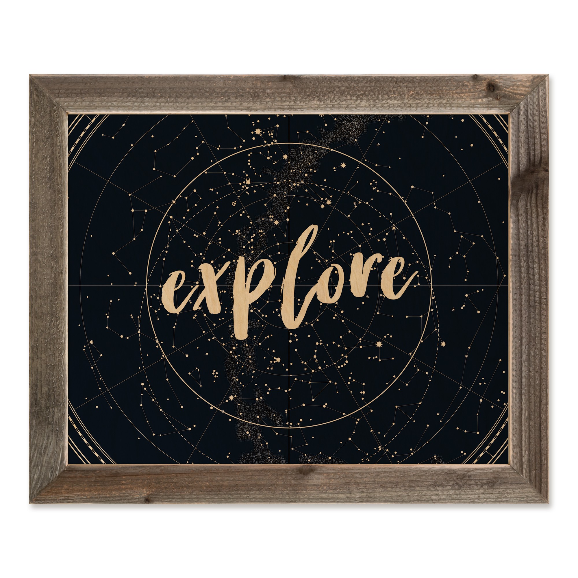 Explore Star Chart 20x16 Framed Wood Print