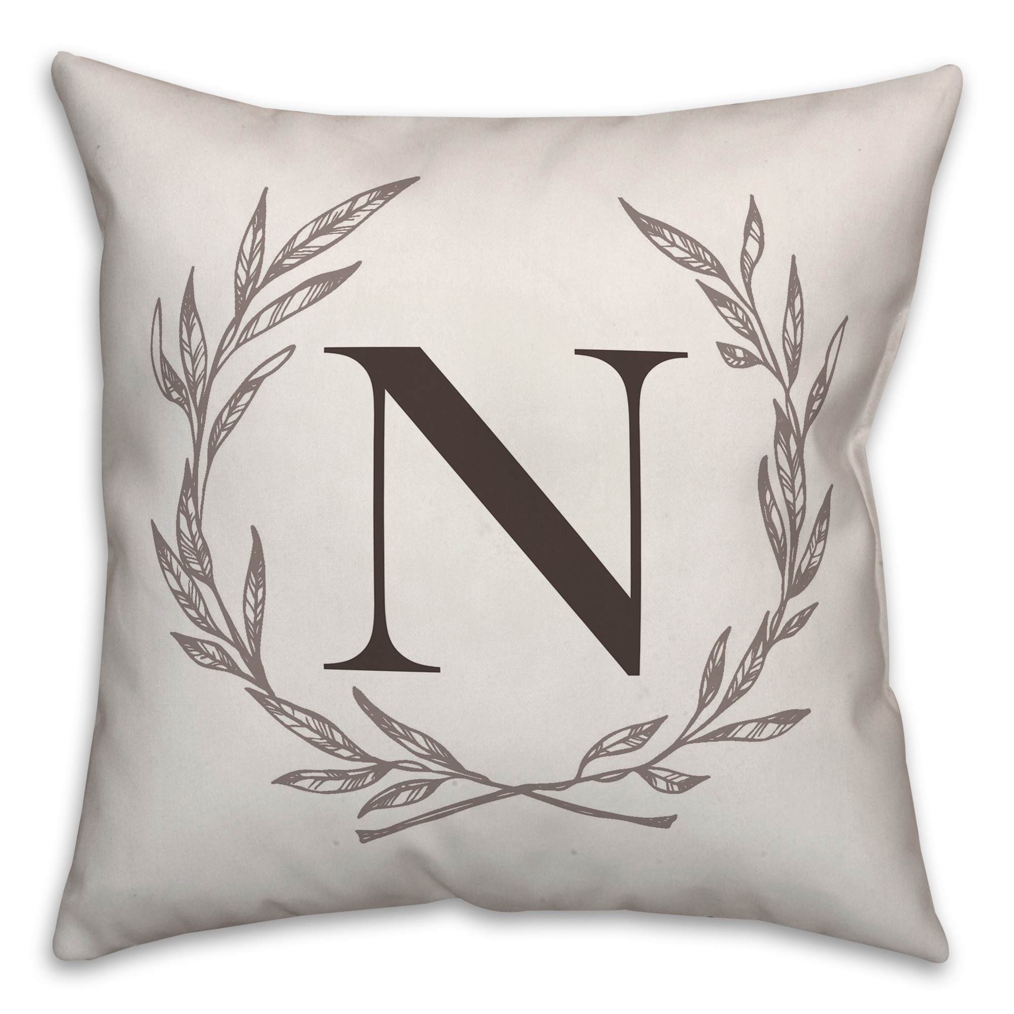 Laurel Wreath Monogram 18x18 Personalized Indoor / Outdoor Pillow