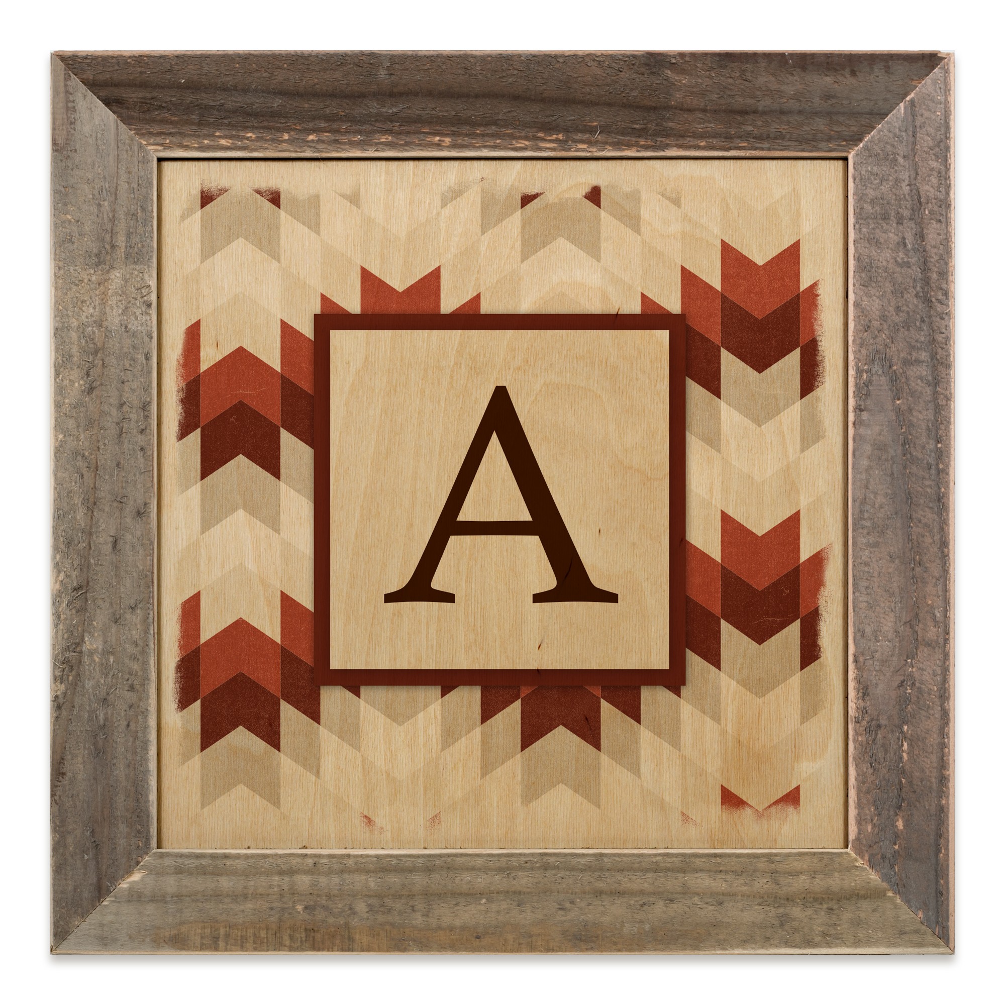 Southwest Pattern Monogram 12x12 Personalized Framed Wood Print