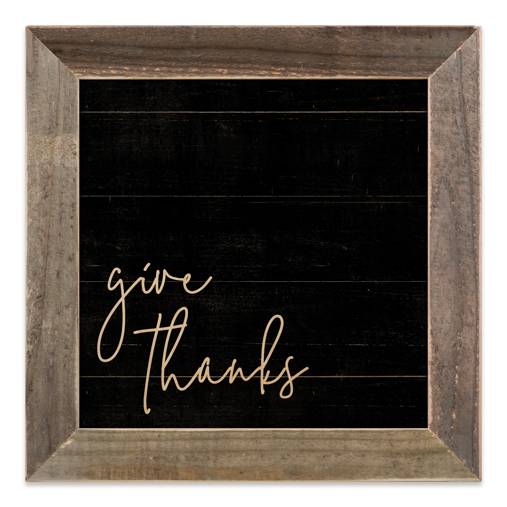 Distressed Give Thanks Script 12x12 Framed Wood Print