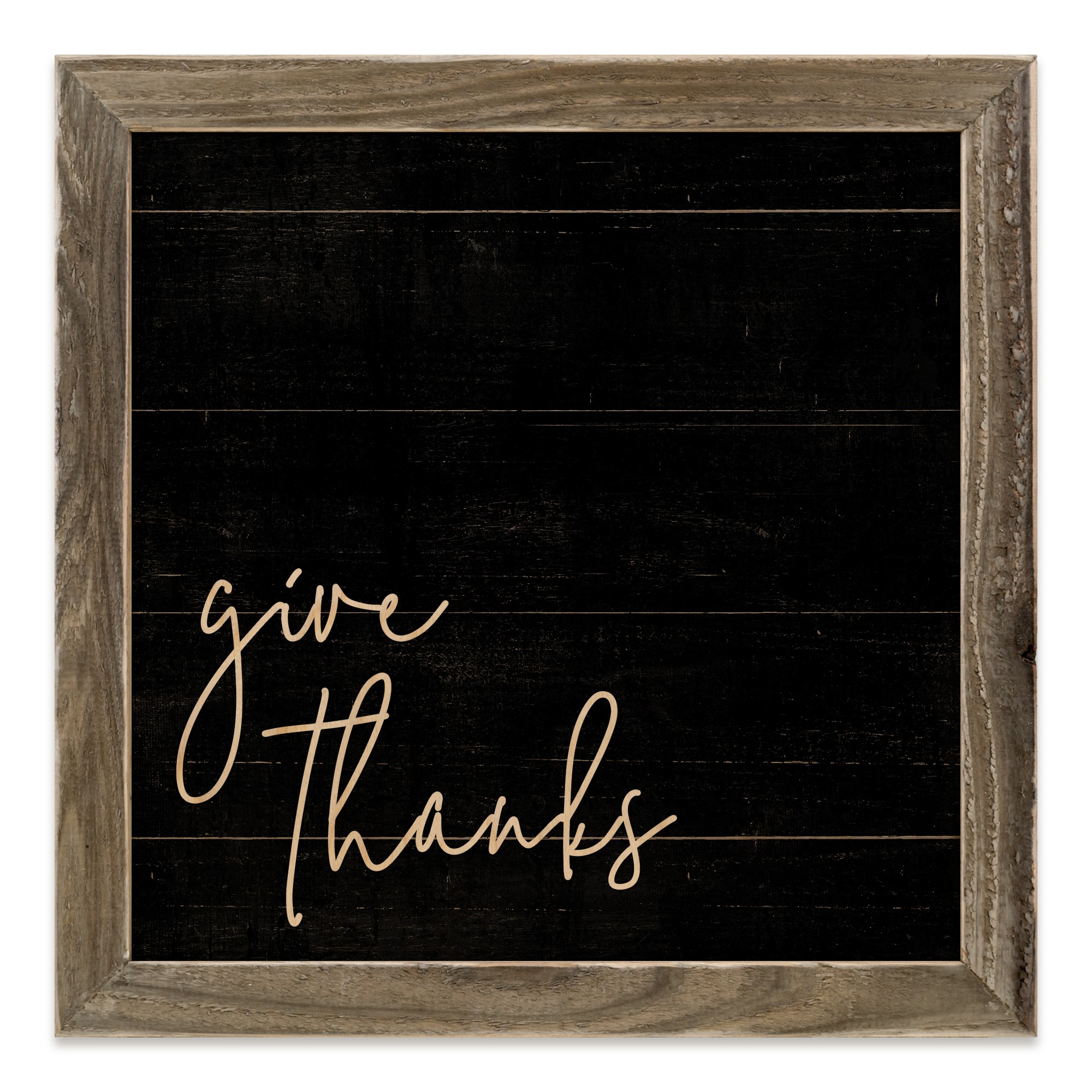 Distressed Give Thanks Script 12x12 Framed Wood Print