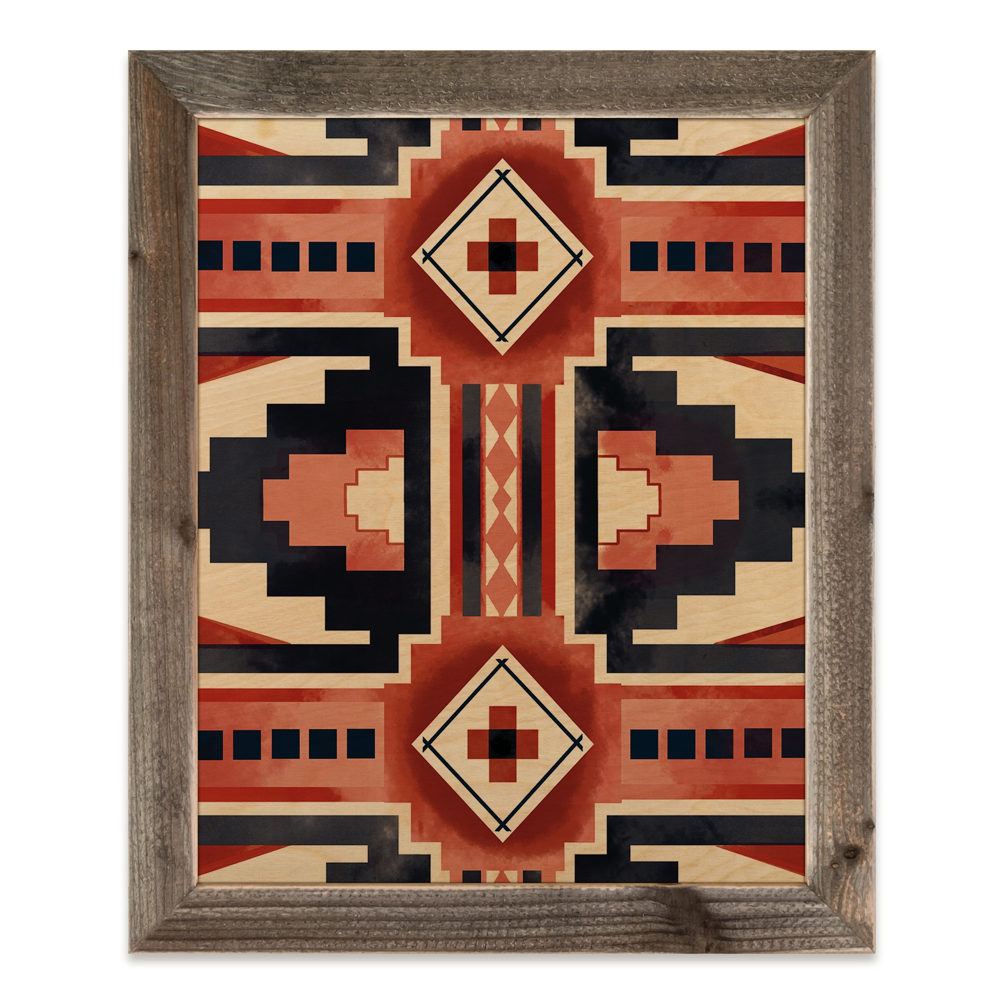 Coral and Blue Southwest Pattern 20x16 Framed Wood Print