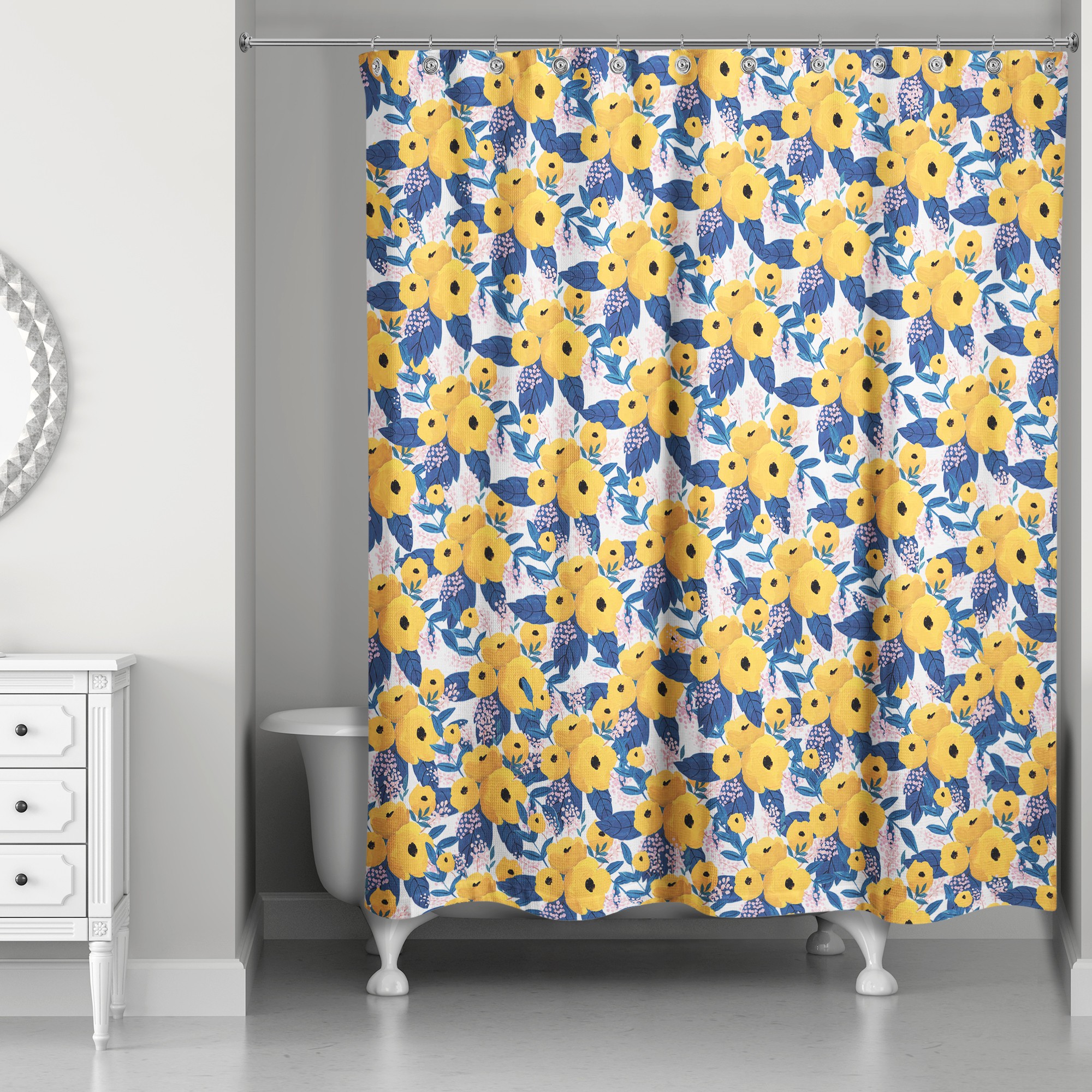 Yellow Floral Pattern 71x74 Shower Curtain