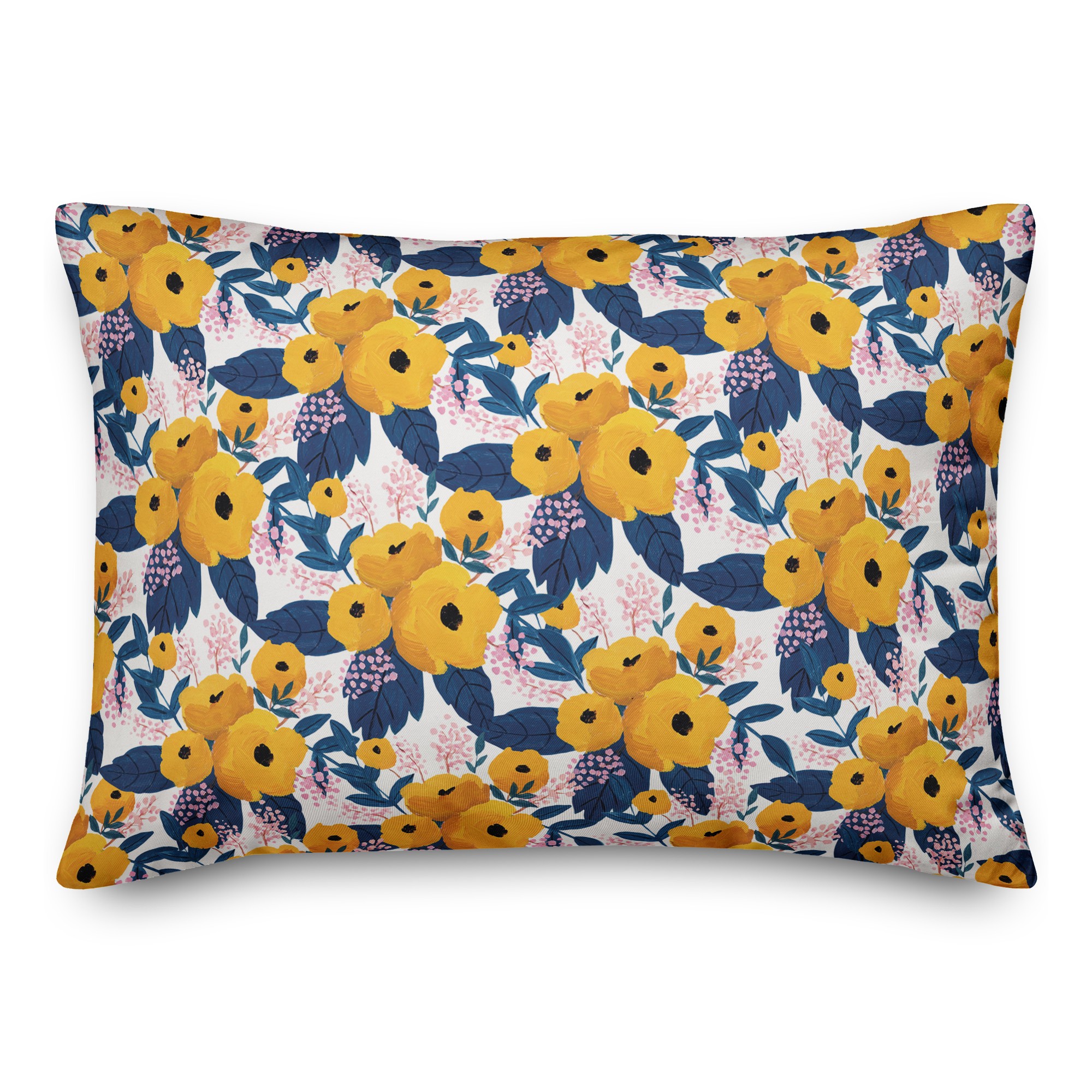 Yellow Floral Pattern 14x20 Spun Poly Pillow