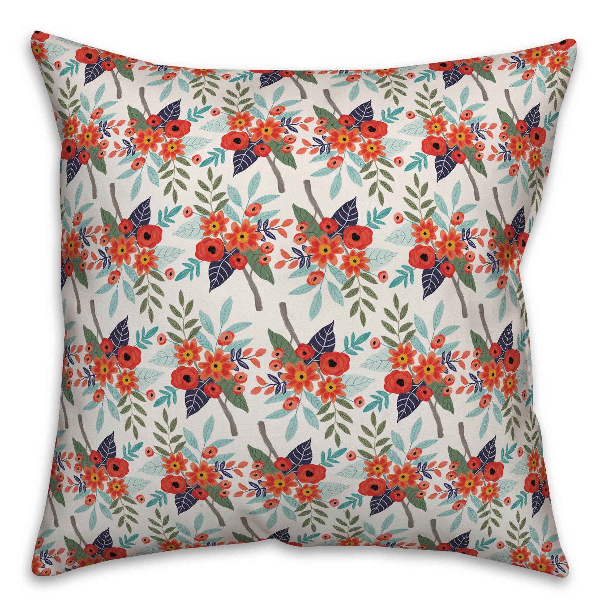 Orange Floral Pattern 18x18 Spun Poly Pillow
