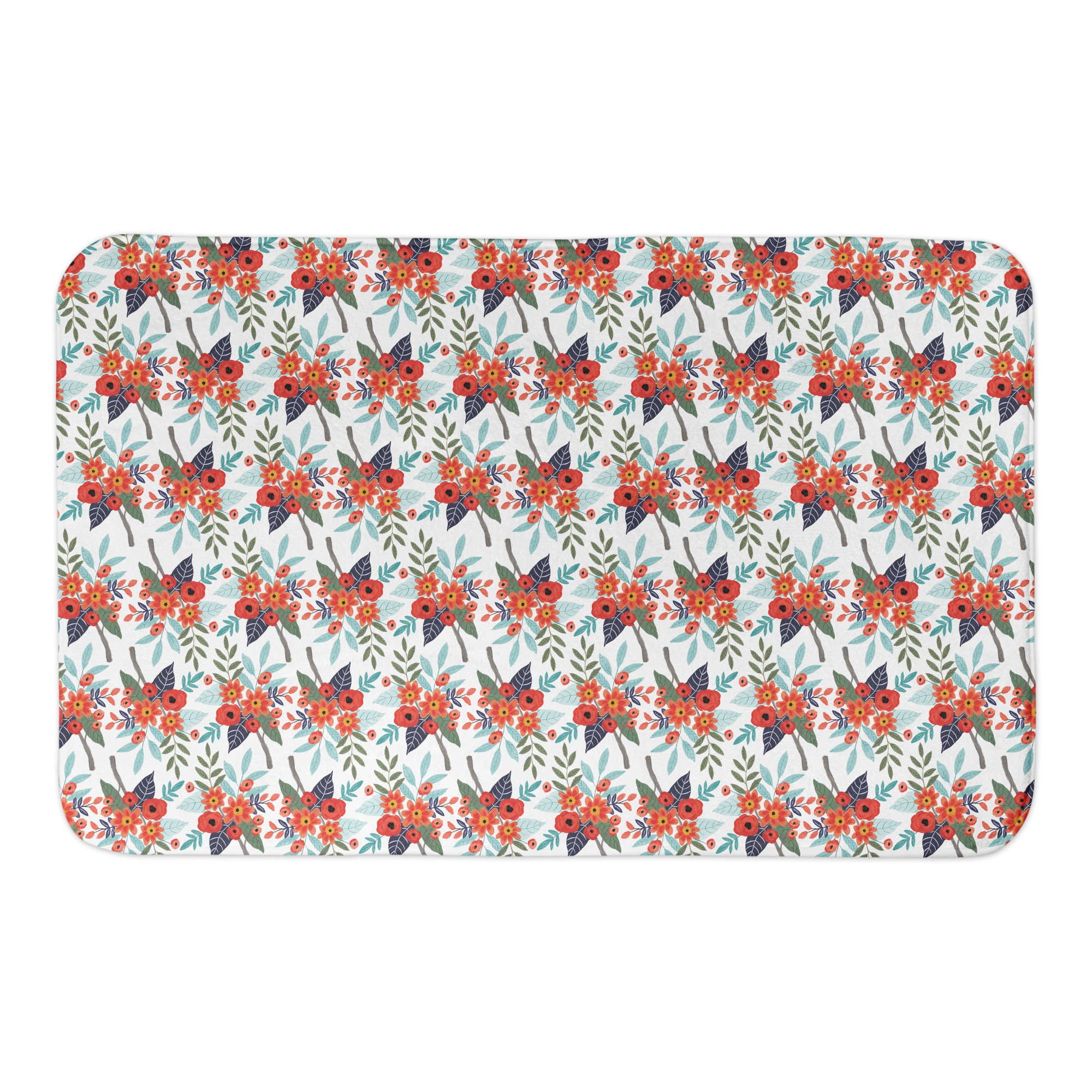 Orange Floral Pattern 34x21 Bath Mat