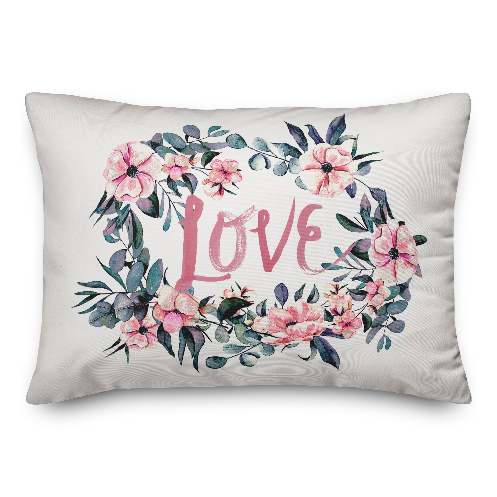 Love Watercolor Wreath 14x20 Spun Poly Pillow