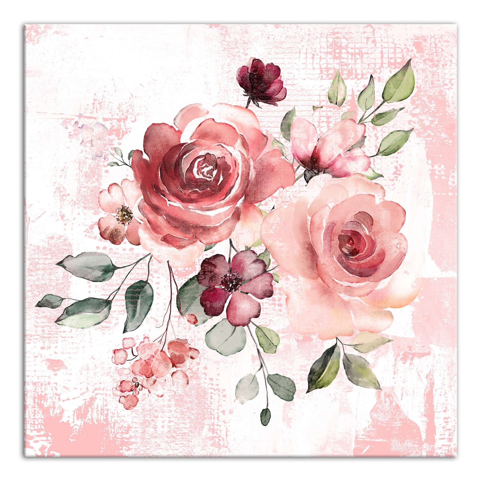 Pink and Red Flowers 16x16 Canvas Wall Art