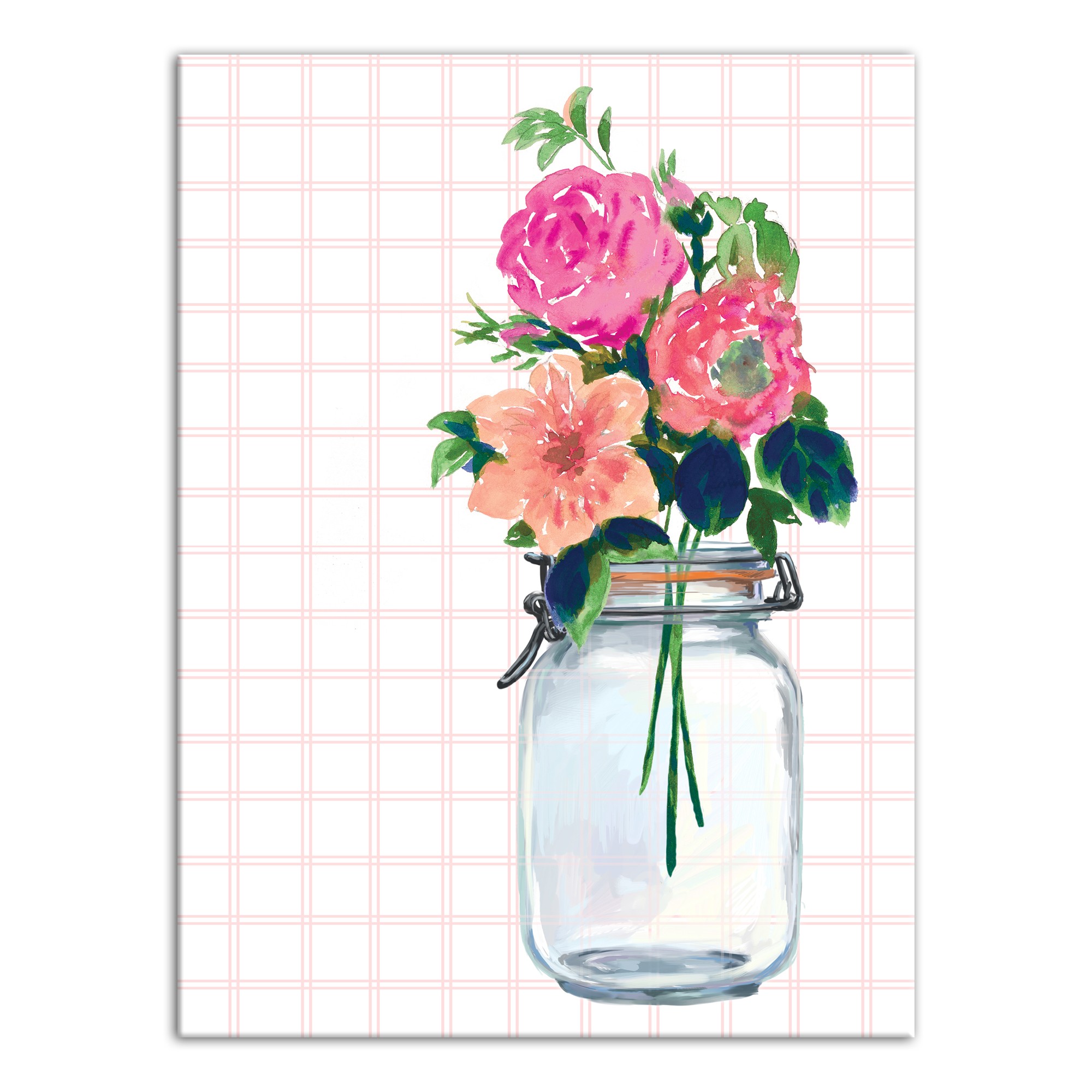 Flowers in Mason Jar 18x24 Canvas Wall Art