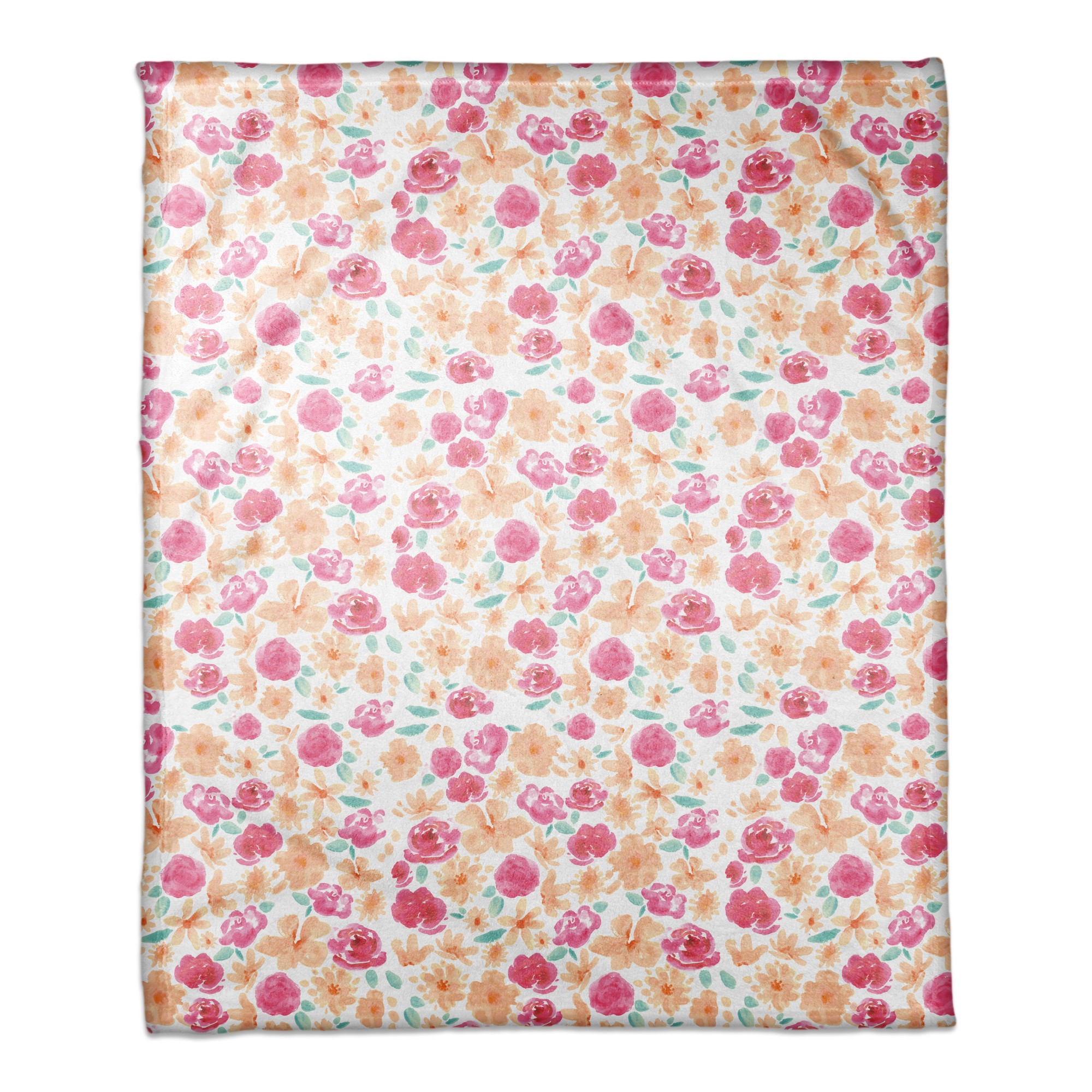Painterly Florals 50x60 Coral Fleece Blanket