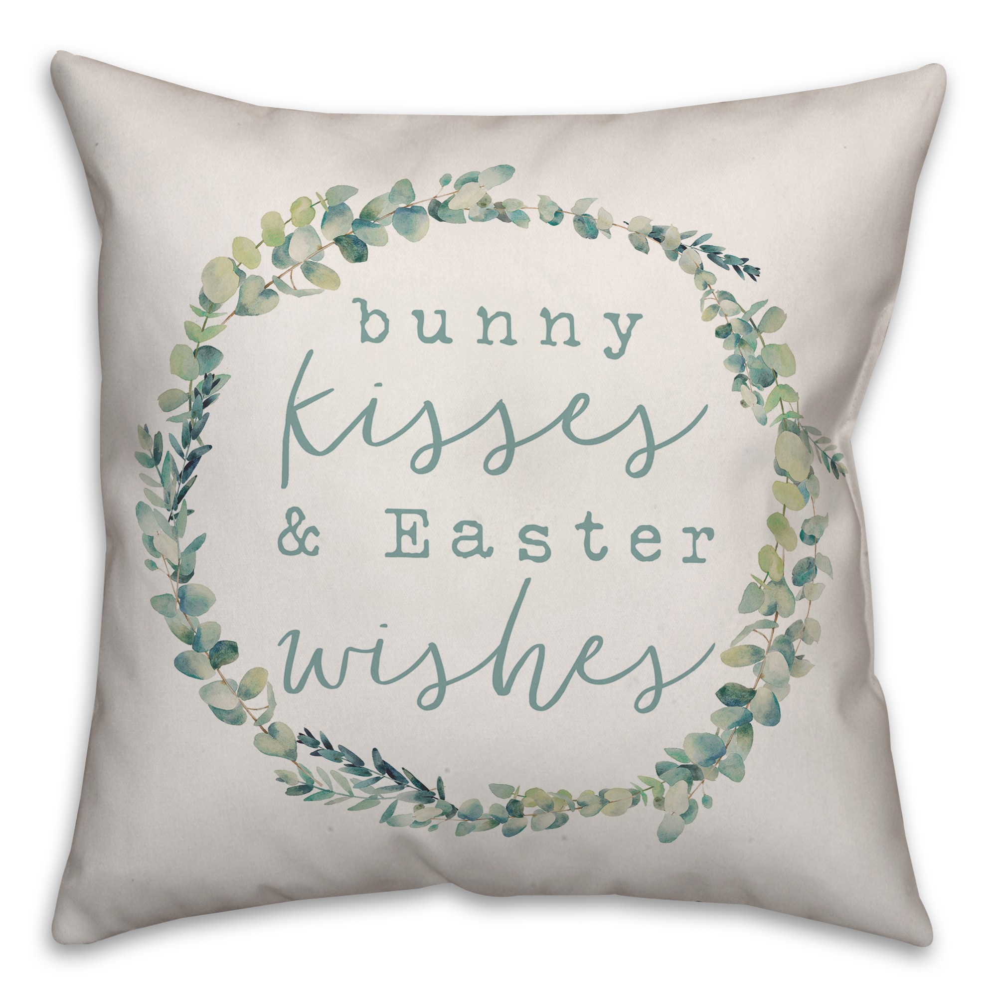Bunny Kisses and Easter Wishes 18x18 Spun Poly Pillow
