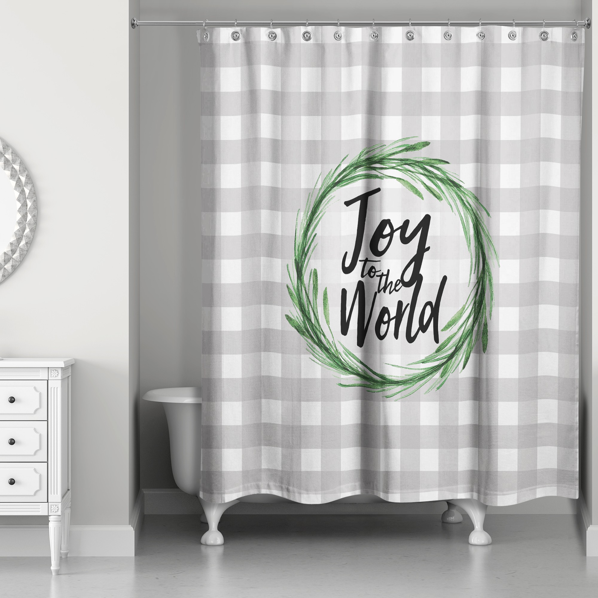 Joy to the World Buffalo Check 71x74 Shower Curtain