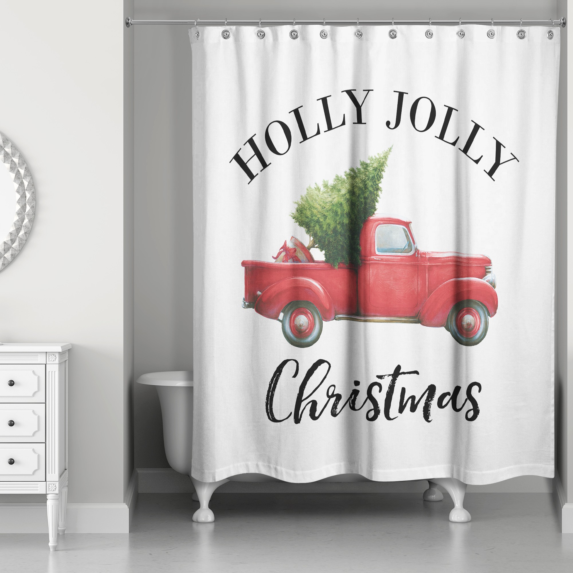 Vintage Christmas Truck 71x74 Shower Curtain