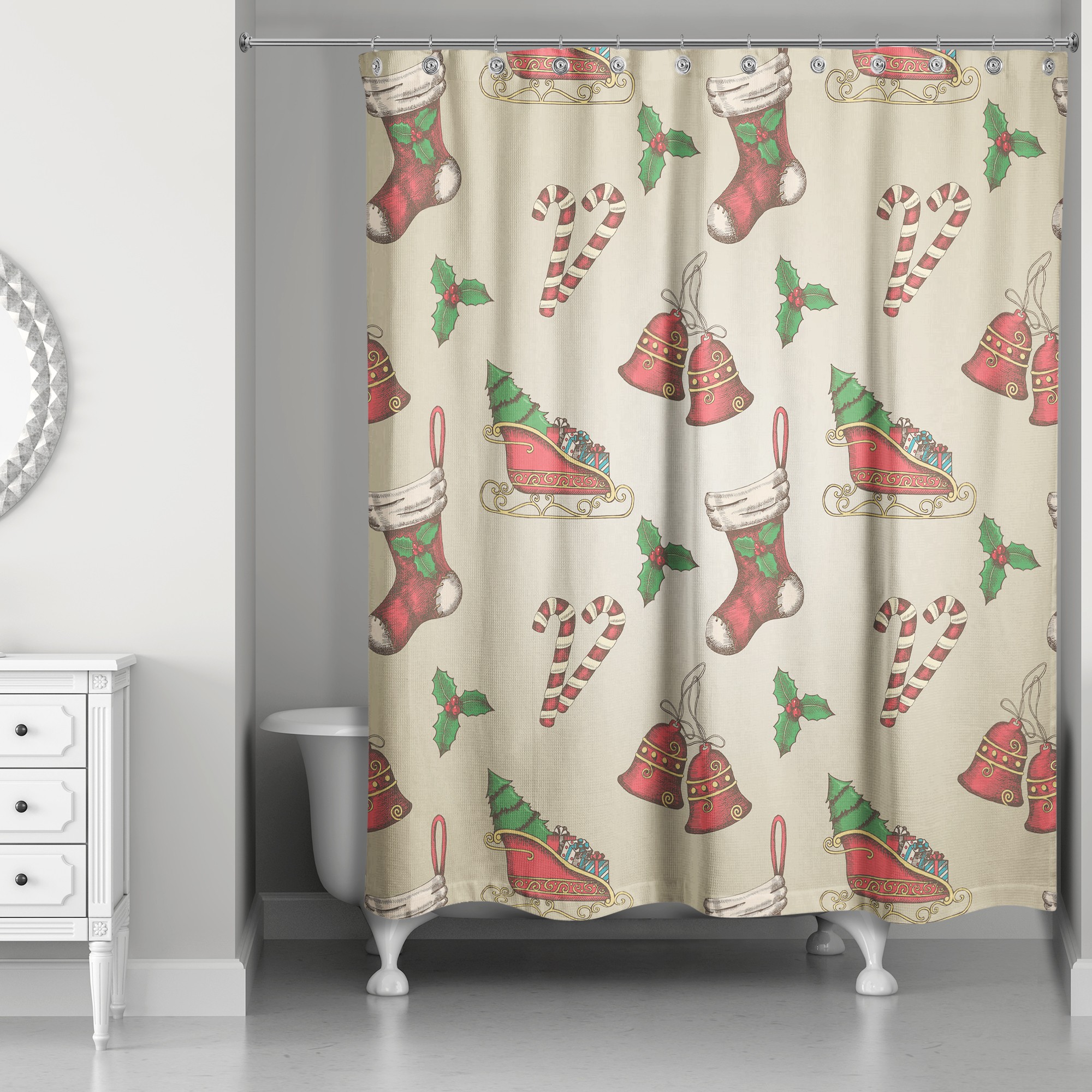 Vintage Christmas Pattern 71x74 Shower Curtain