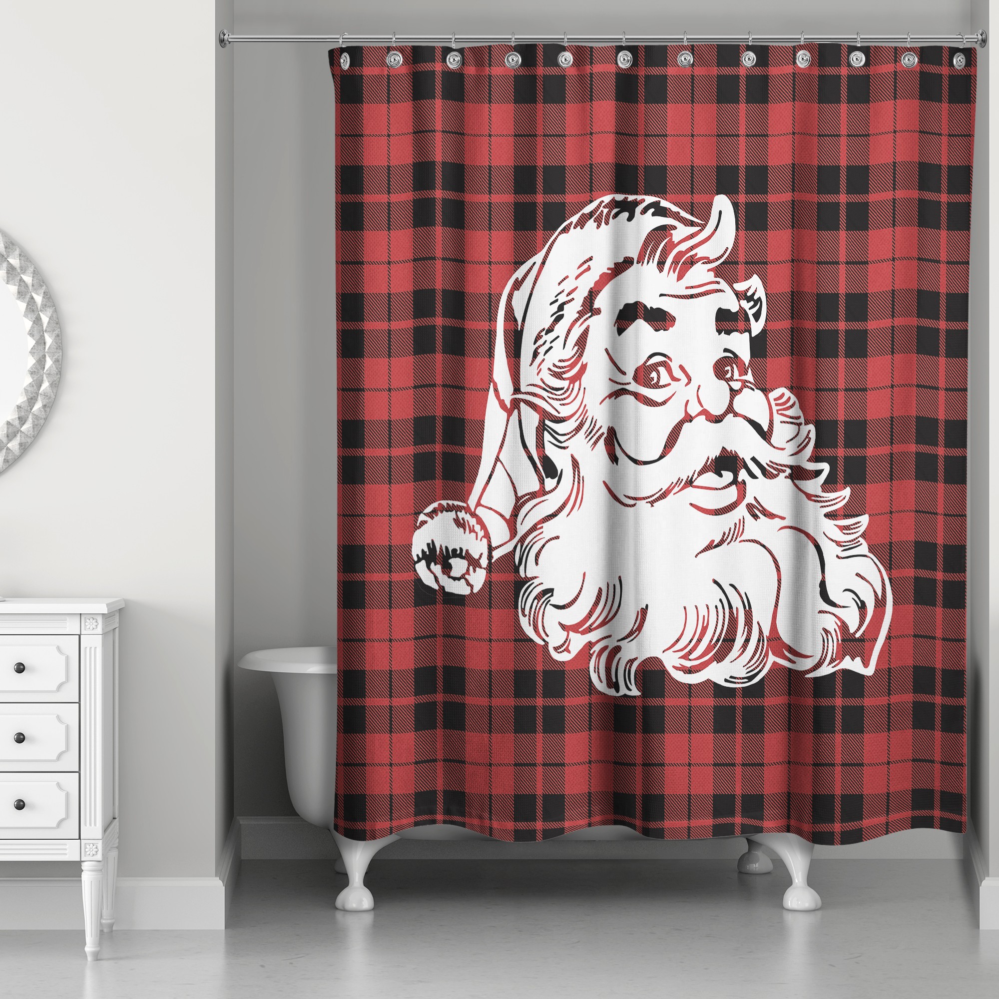 Red Plaid Santa 71x74 Shower Curtain