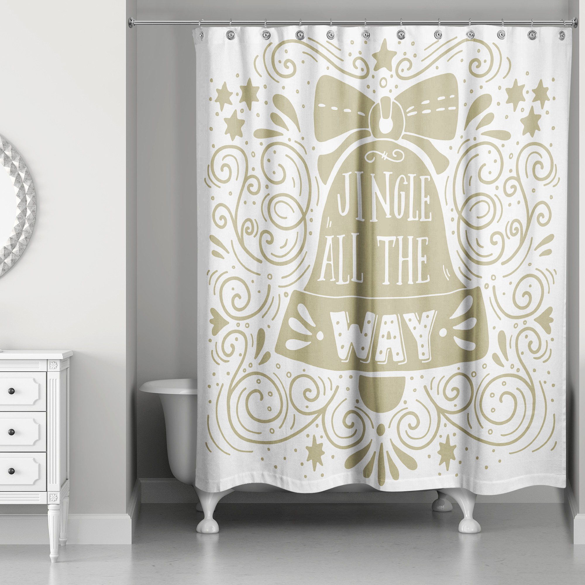 Gold Jingle Bells 71x74 Shower Curtain