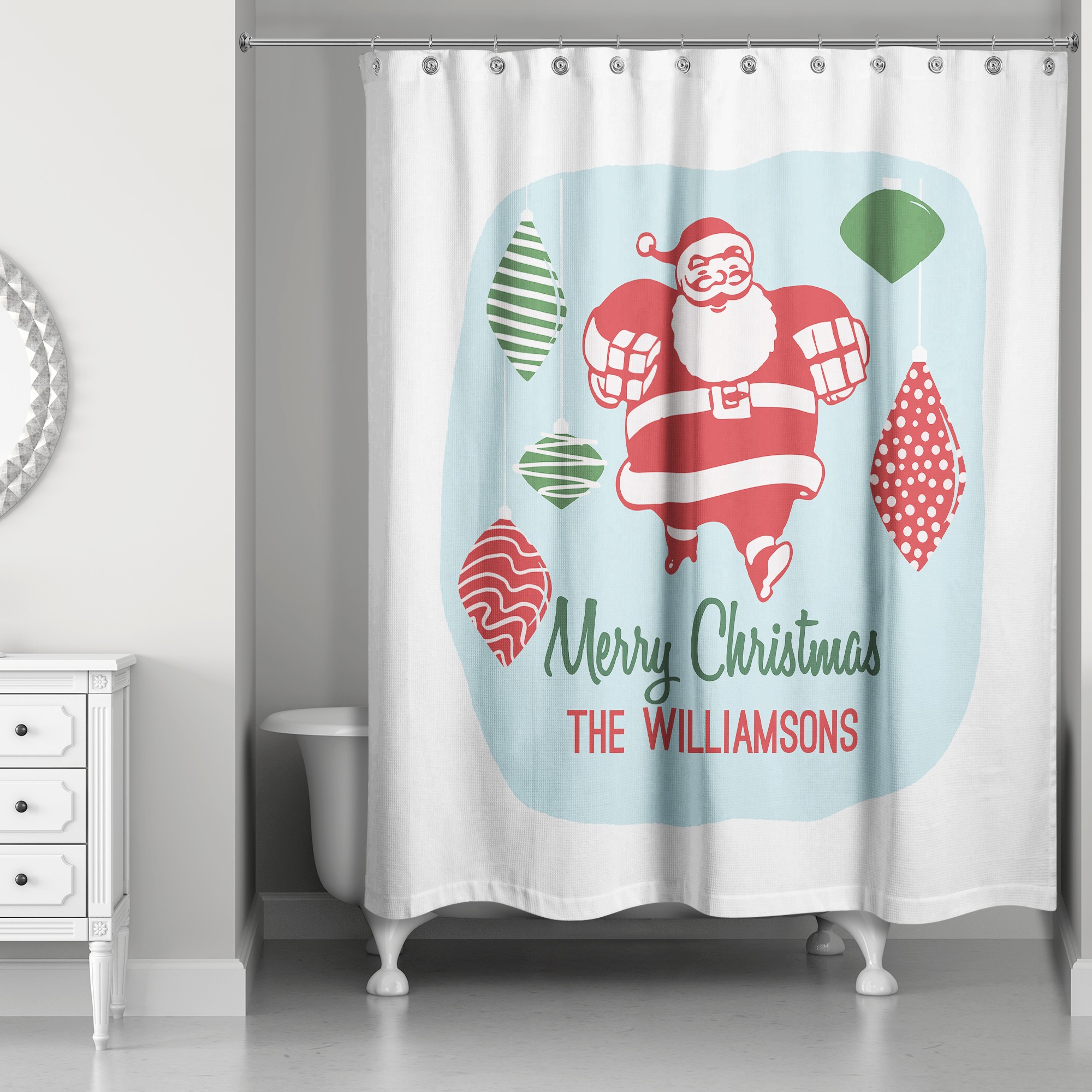 Mid-Mod Santa 71x74 Personalized Shower Curtain