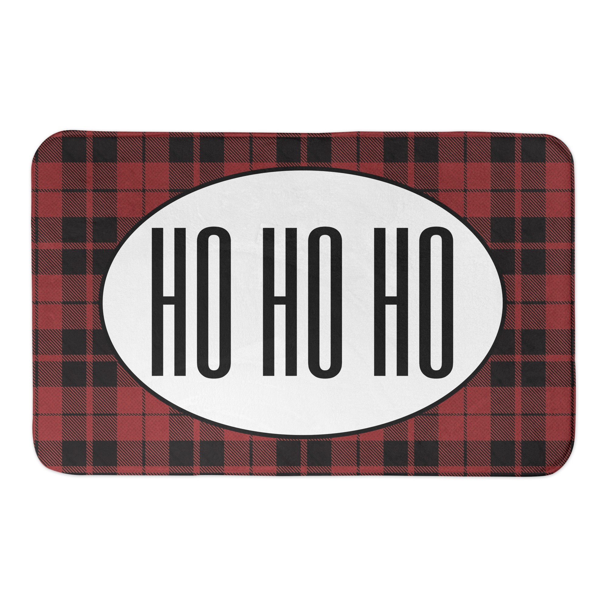 Black and Red Plaid Ho Ho Ho 34x21 Bath Mat