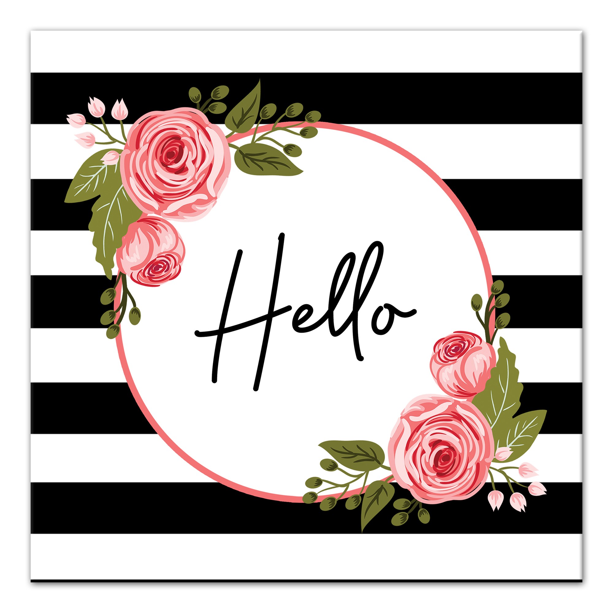 Hello Floral Stripes Canvas Wall Art