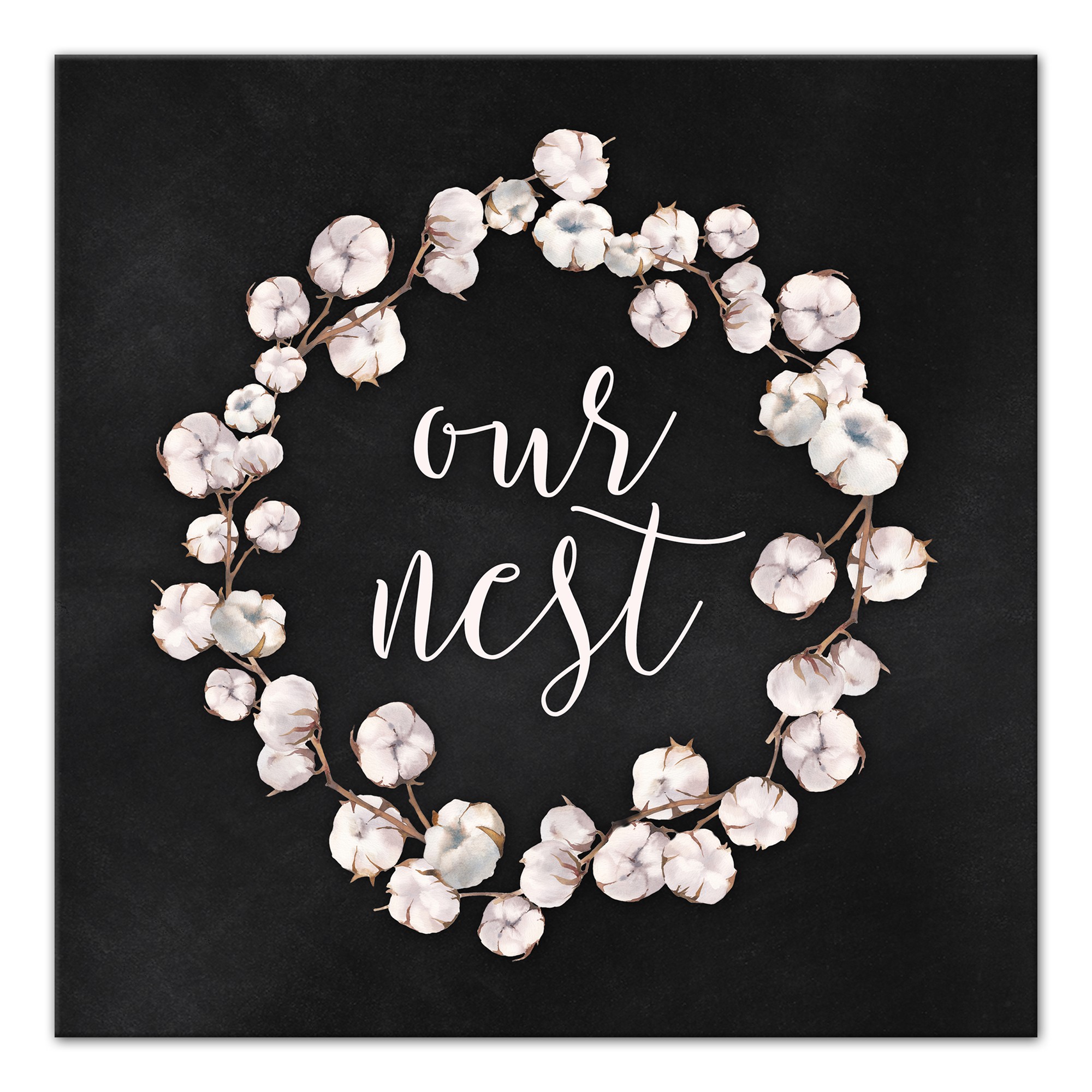 Our Nest Cotton Wreath Canvas Wall Art