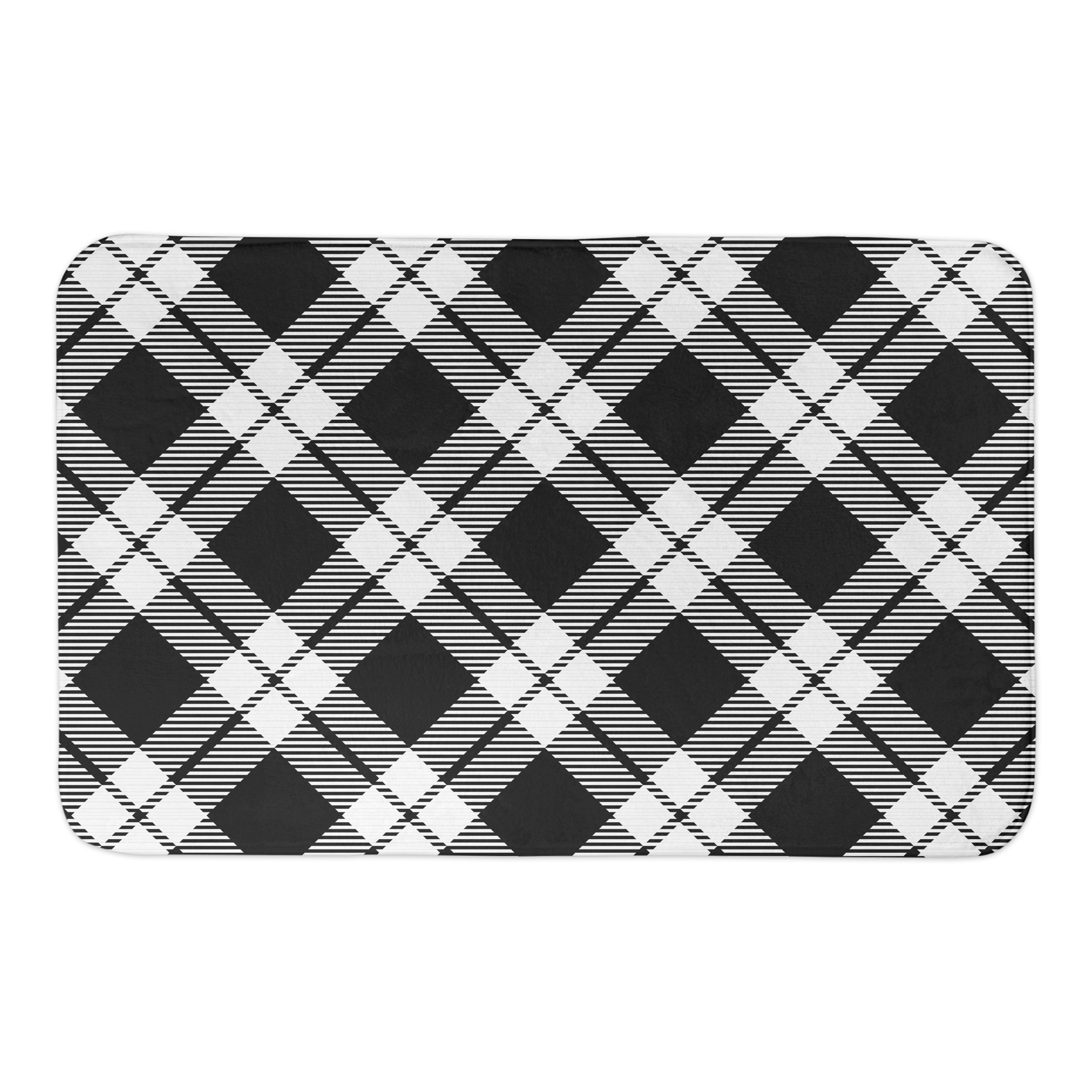 Black and White Diamond Plaid 34x21 Bath Mat