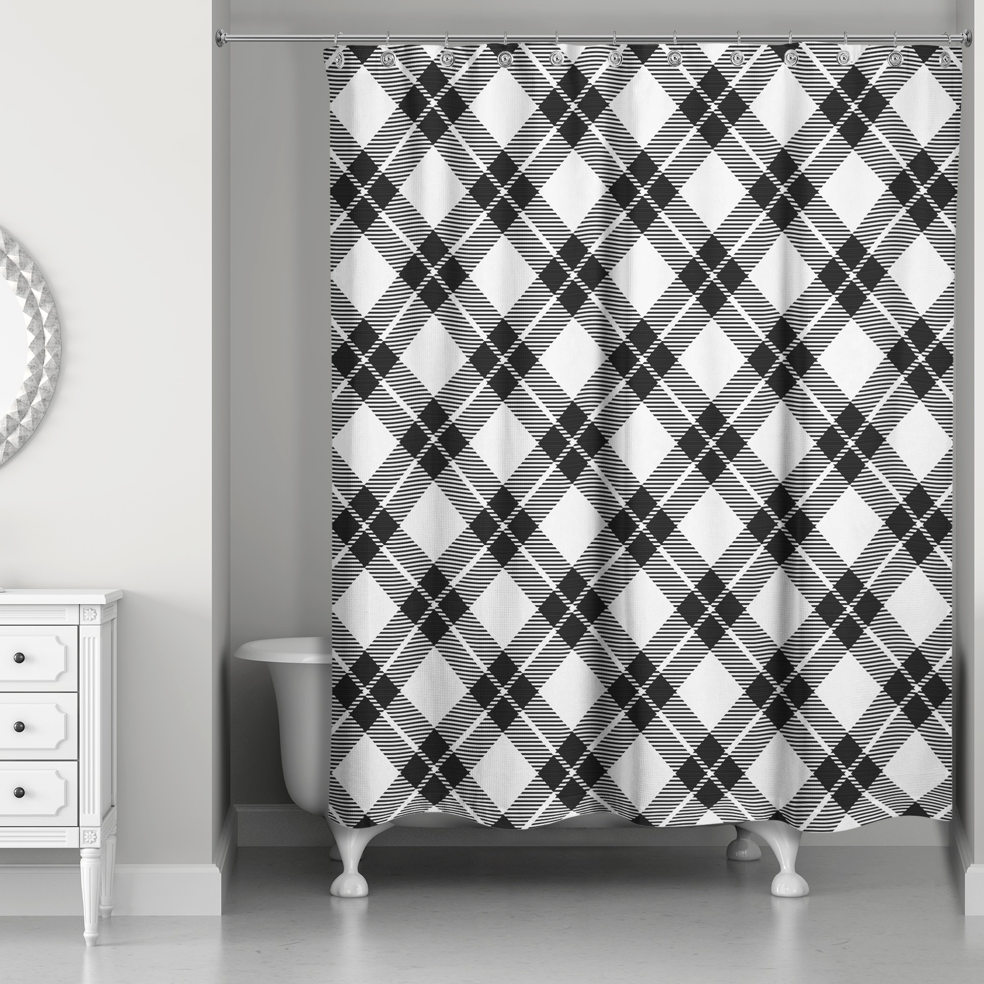 Black and White Diamond Plaid 71x74 Shower Curtain