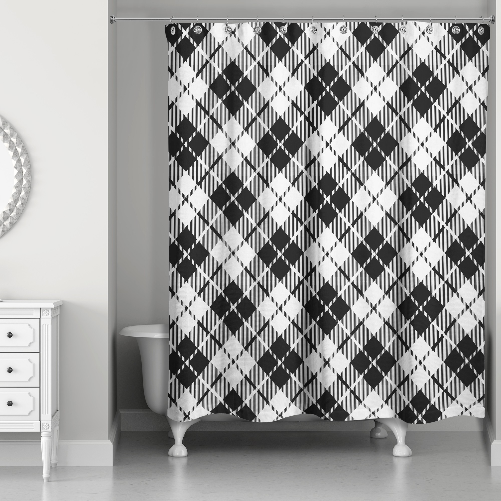 Black and White Geo Pattern 71x74 Shower Curtain