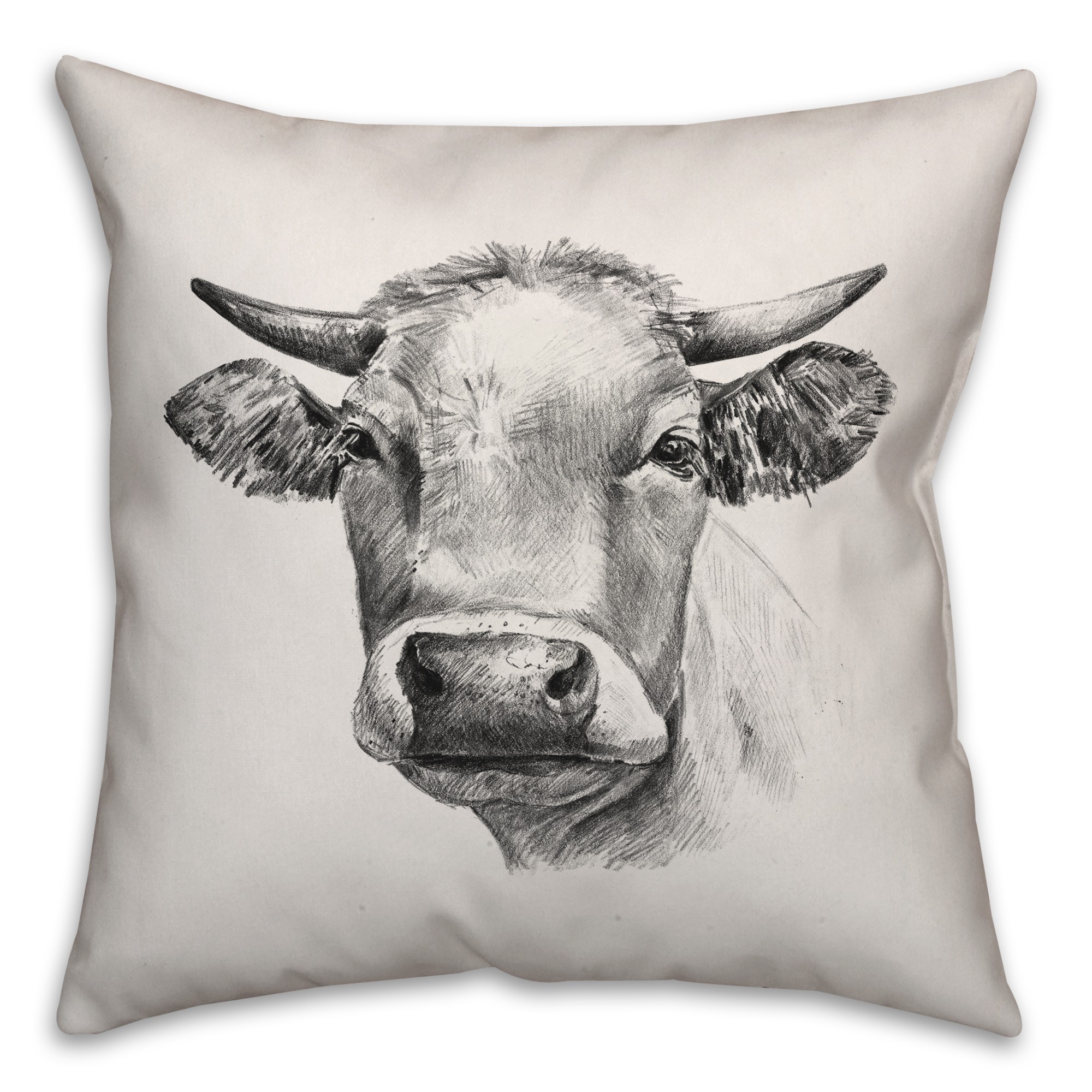 Charcoal Cow Sketch Pillow