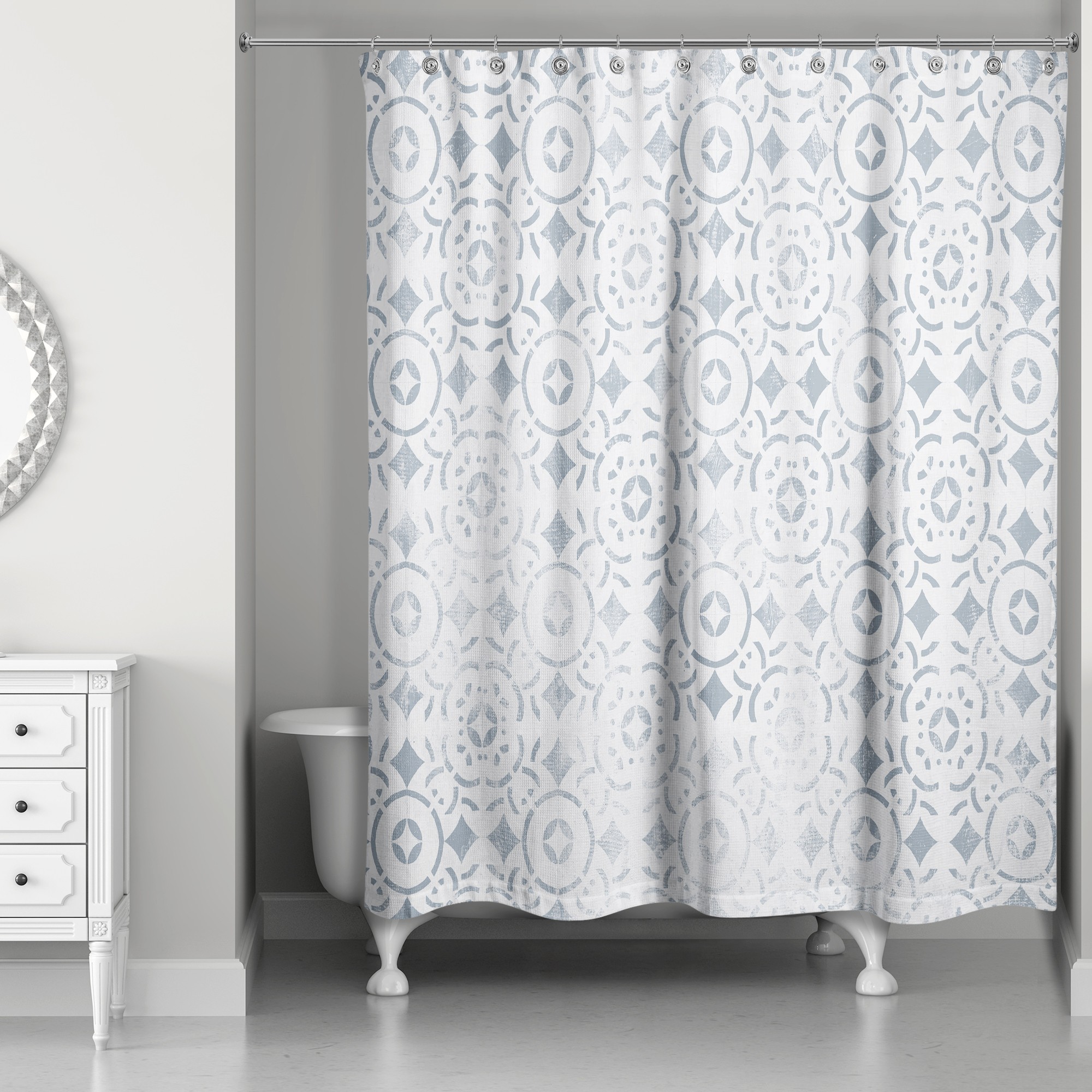Distressed Blue Mosaic Tile 71x74 Shower Curtain