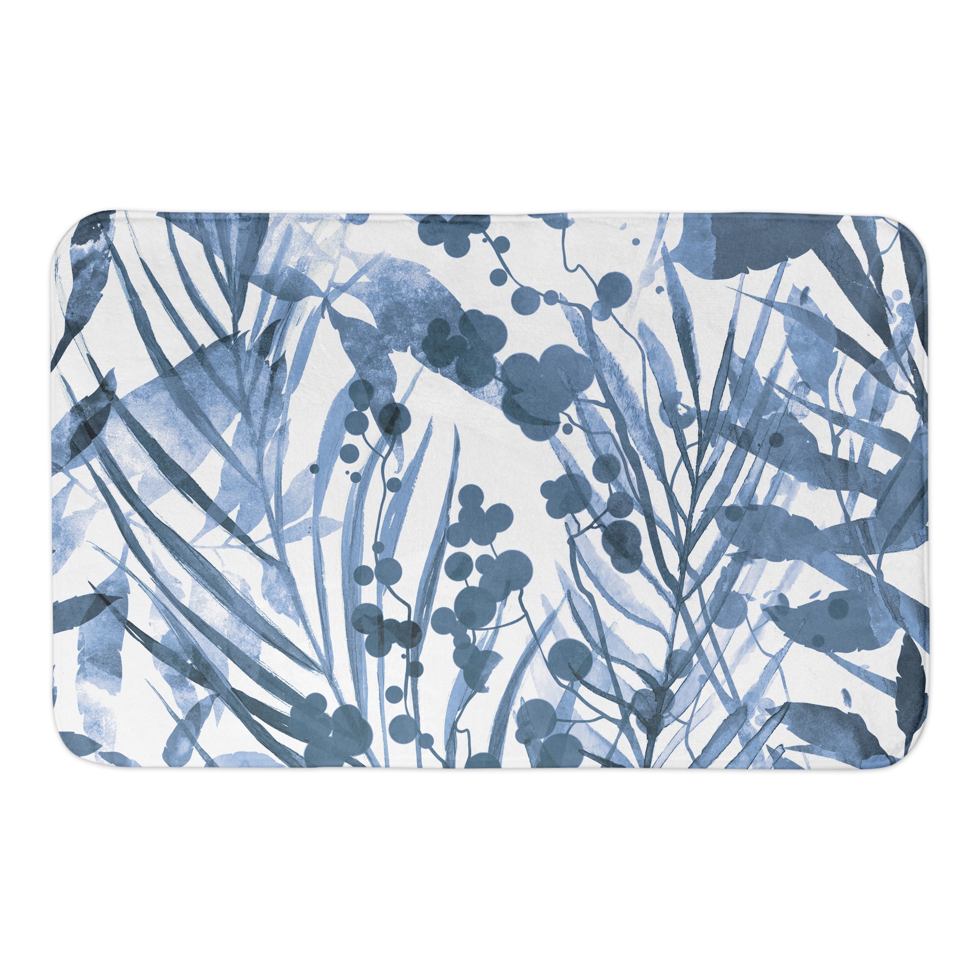 Blue Watercolor Florals 34x21 Bath Mat
