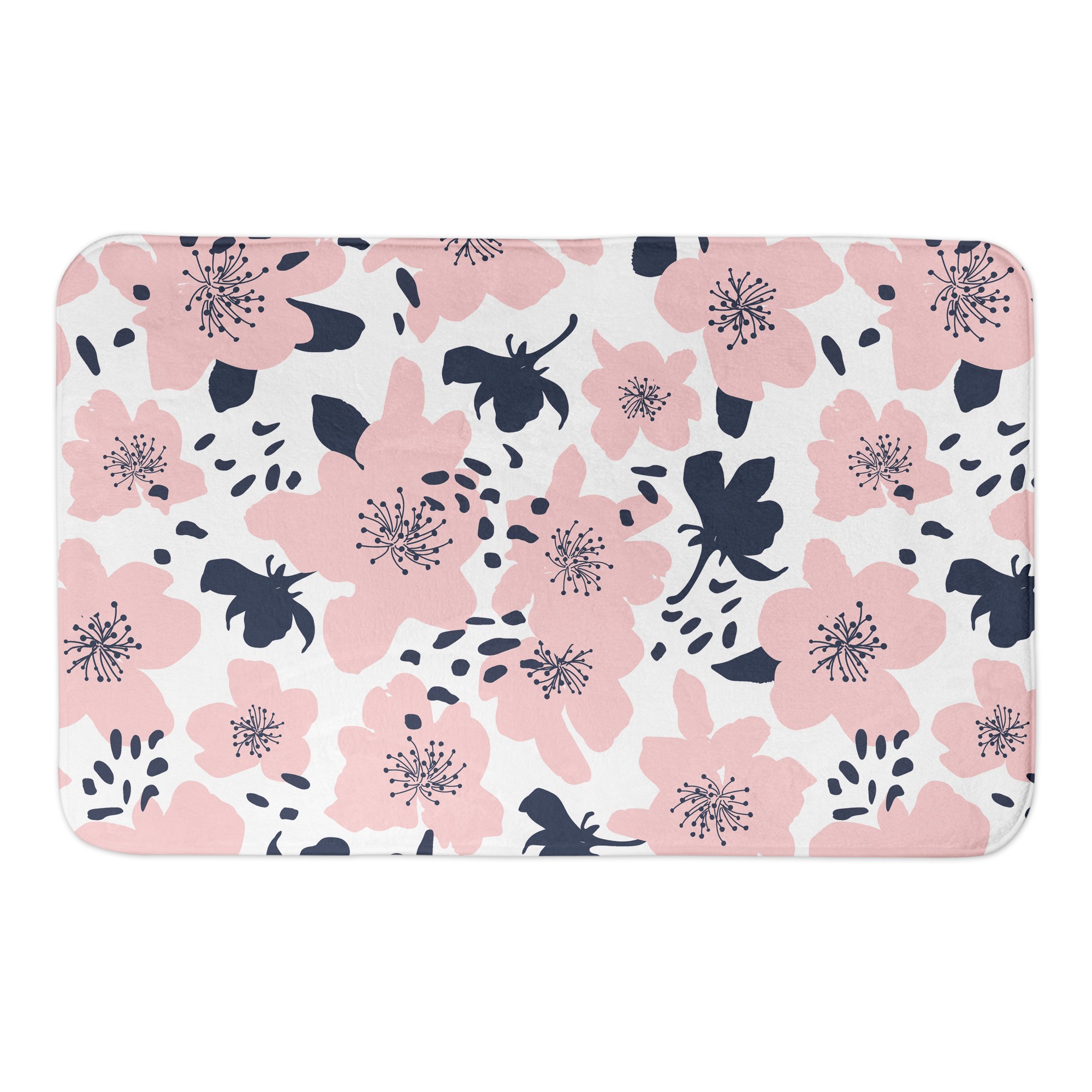Blue and Blush Florals 34x21 Bath Mat