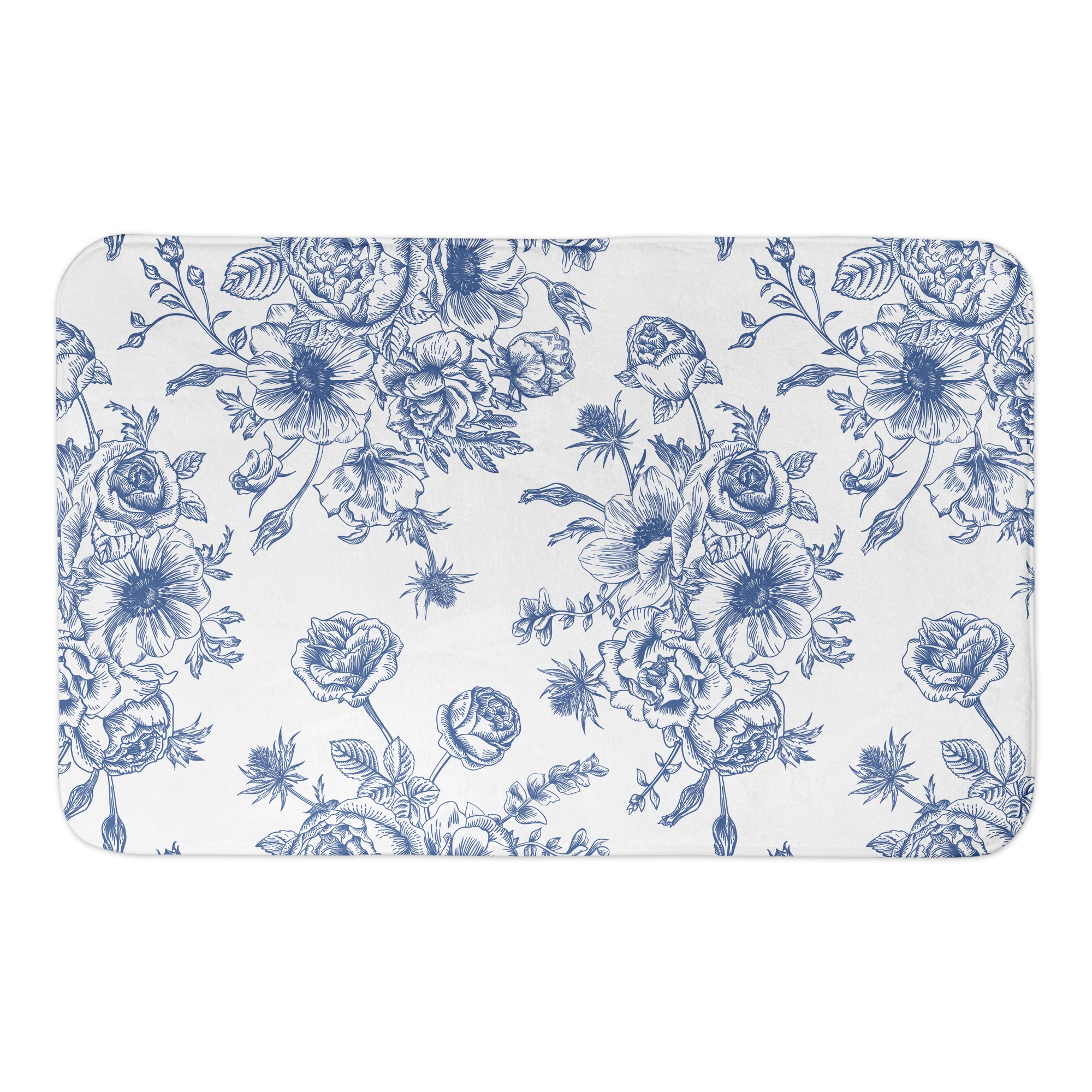 Vintage Blue Rose Pattern 34x21 Bath Mat