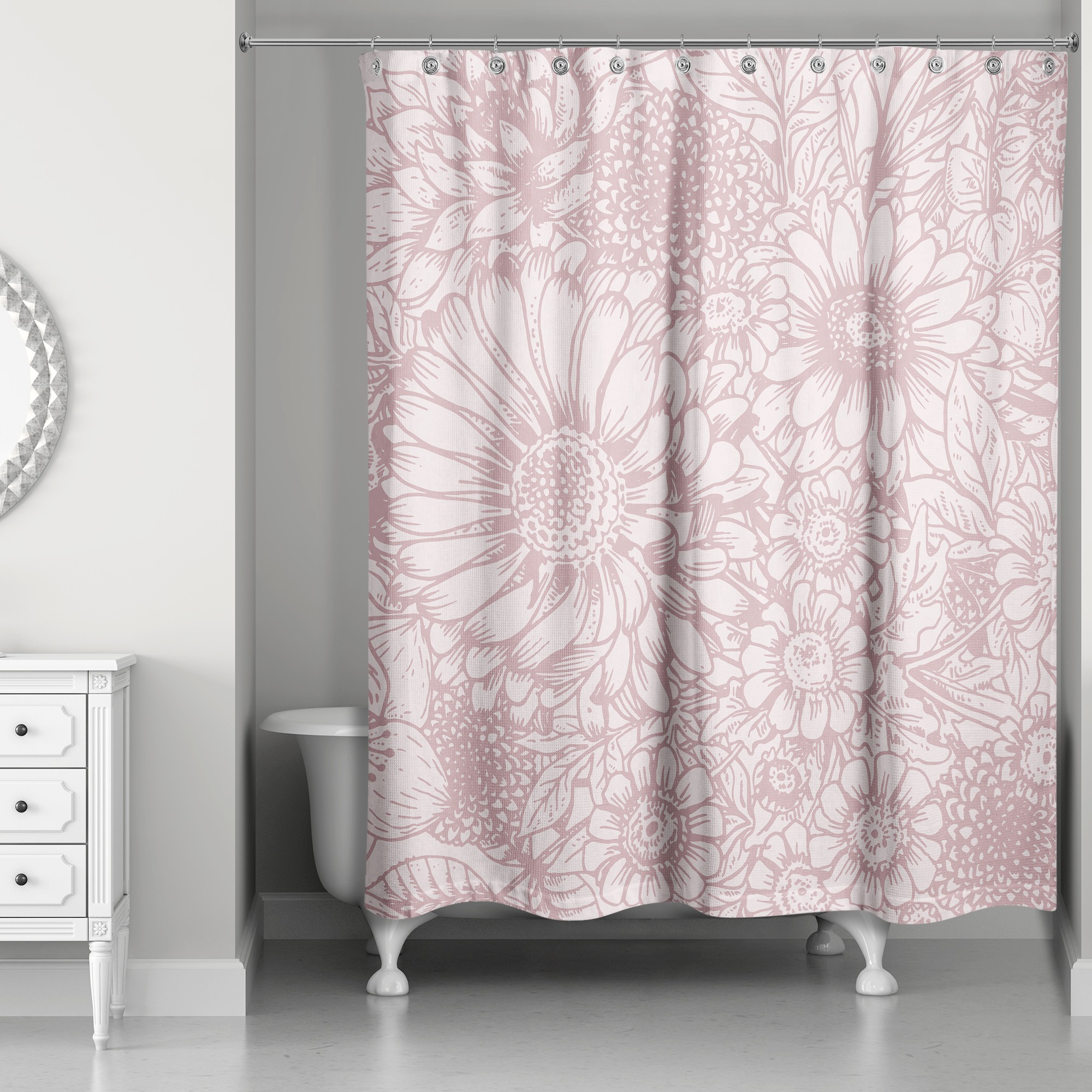 Large Blush Blooms 71x74 Shower Curtain