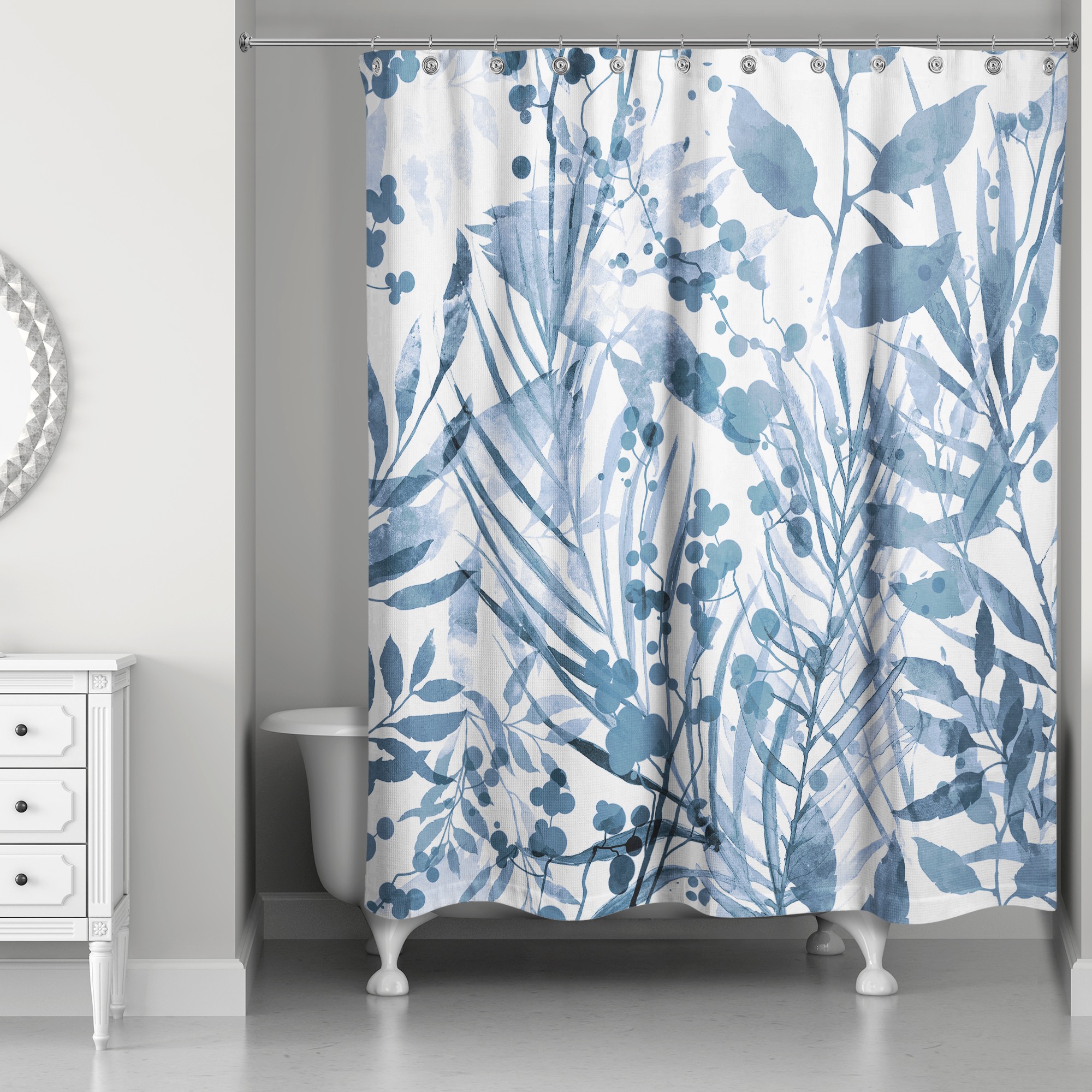 Blue Watercolor Florals 71x74 Shower Curtain