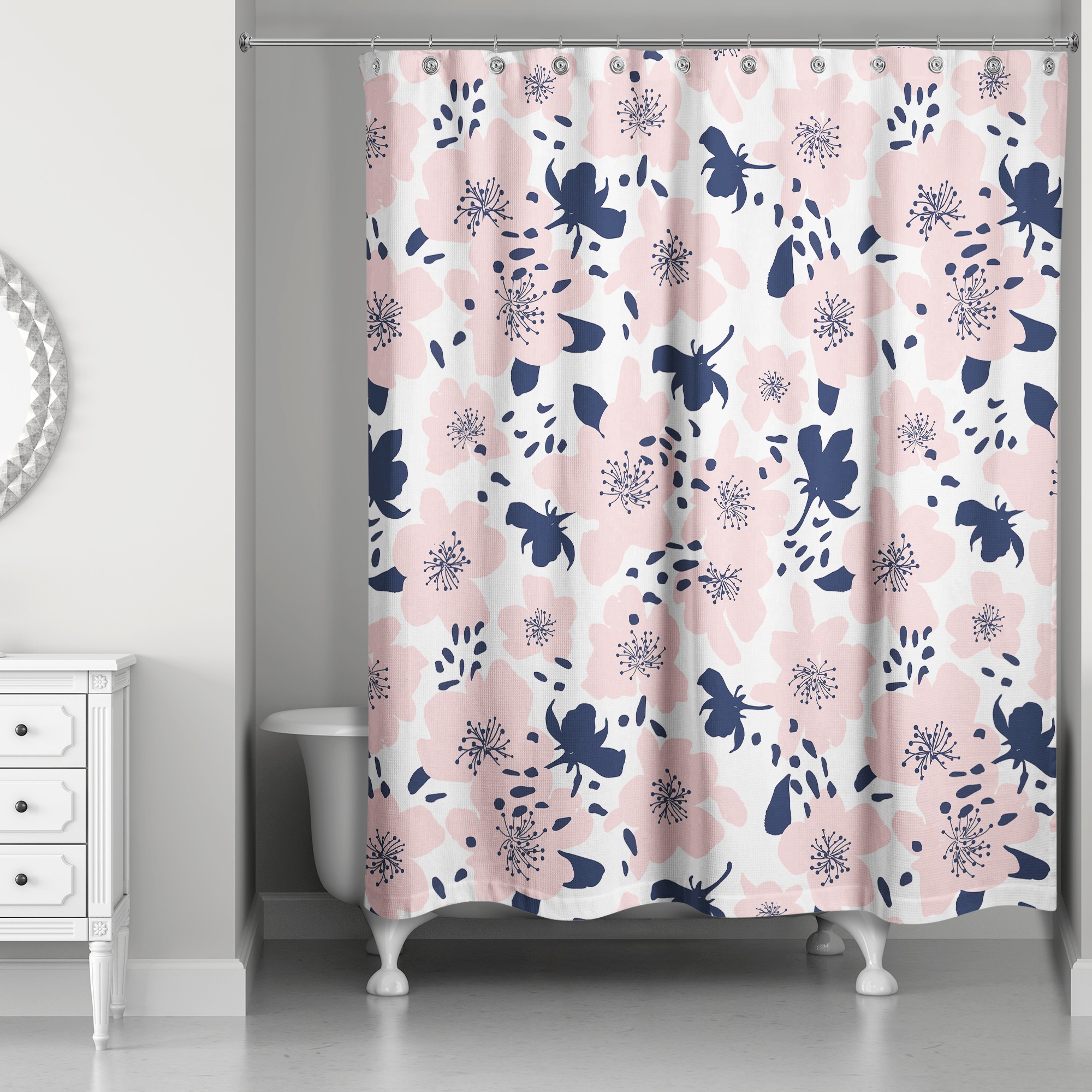 Blue and Blush Florals 71x74 Shower Curtain