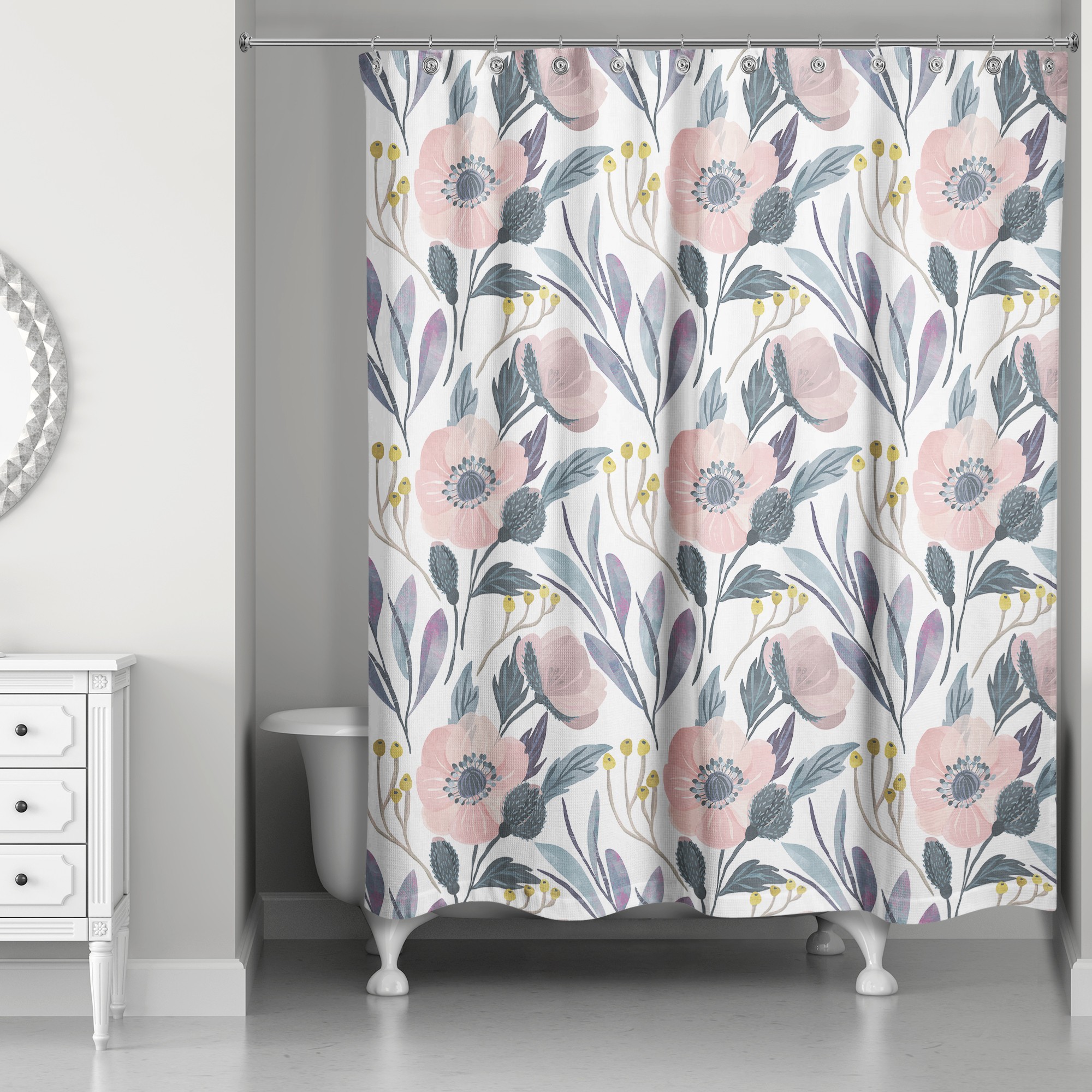 Faded Florals 71x74 Shower Curtain