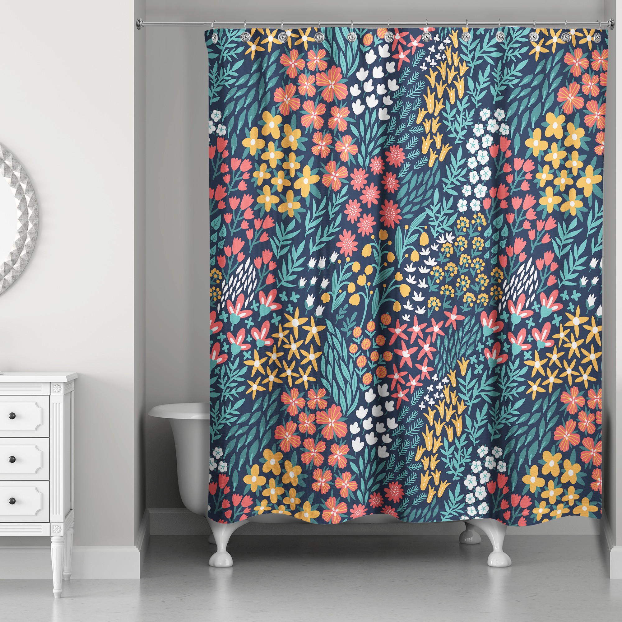 Multi Floral Pattern 71x74 Shower Curtain