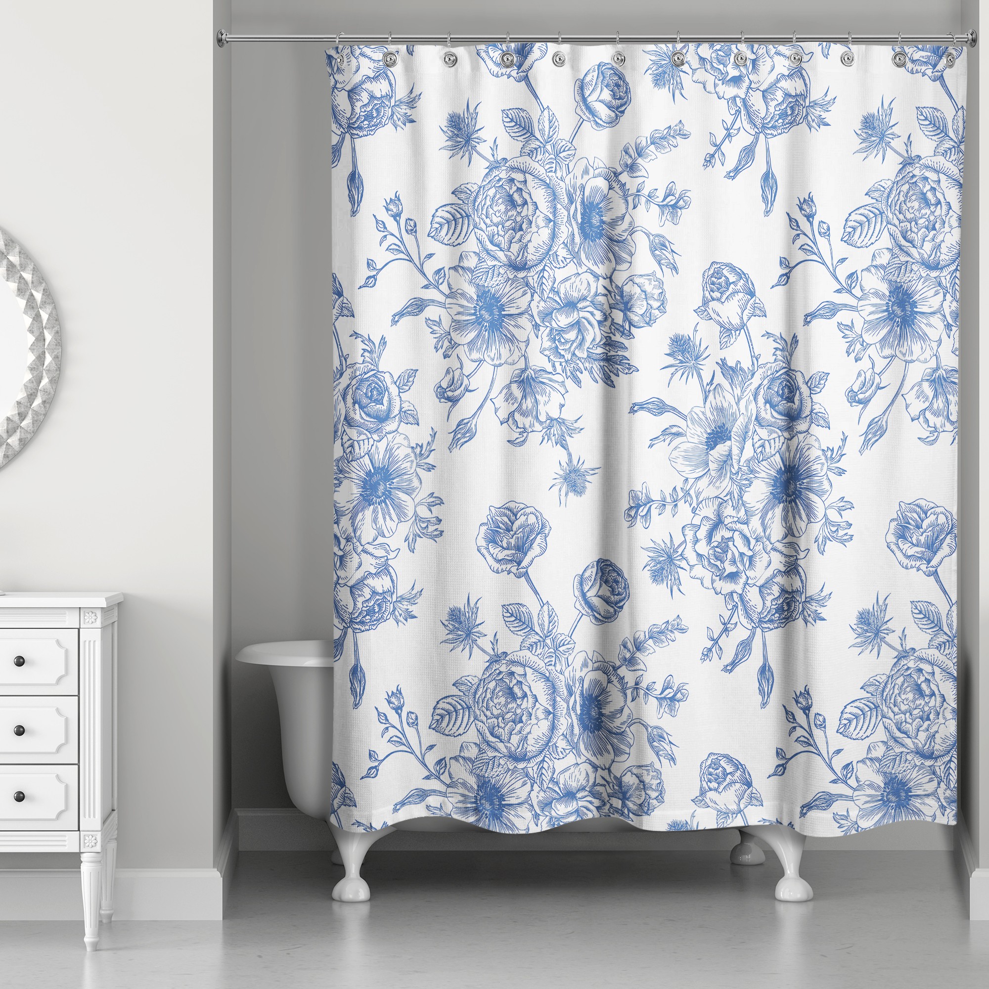 Vintage Blue Rose Pattern 71x74 Shower Curtain
