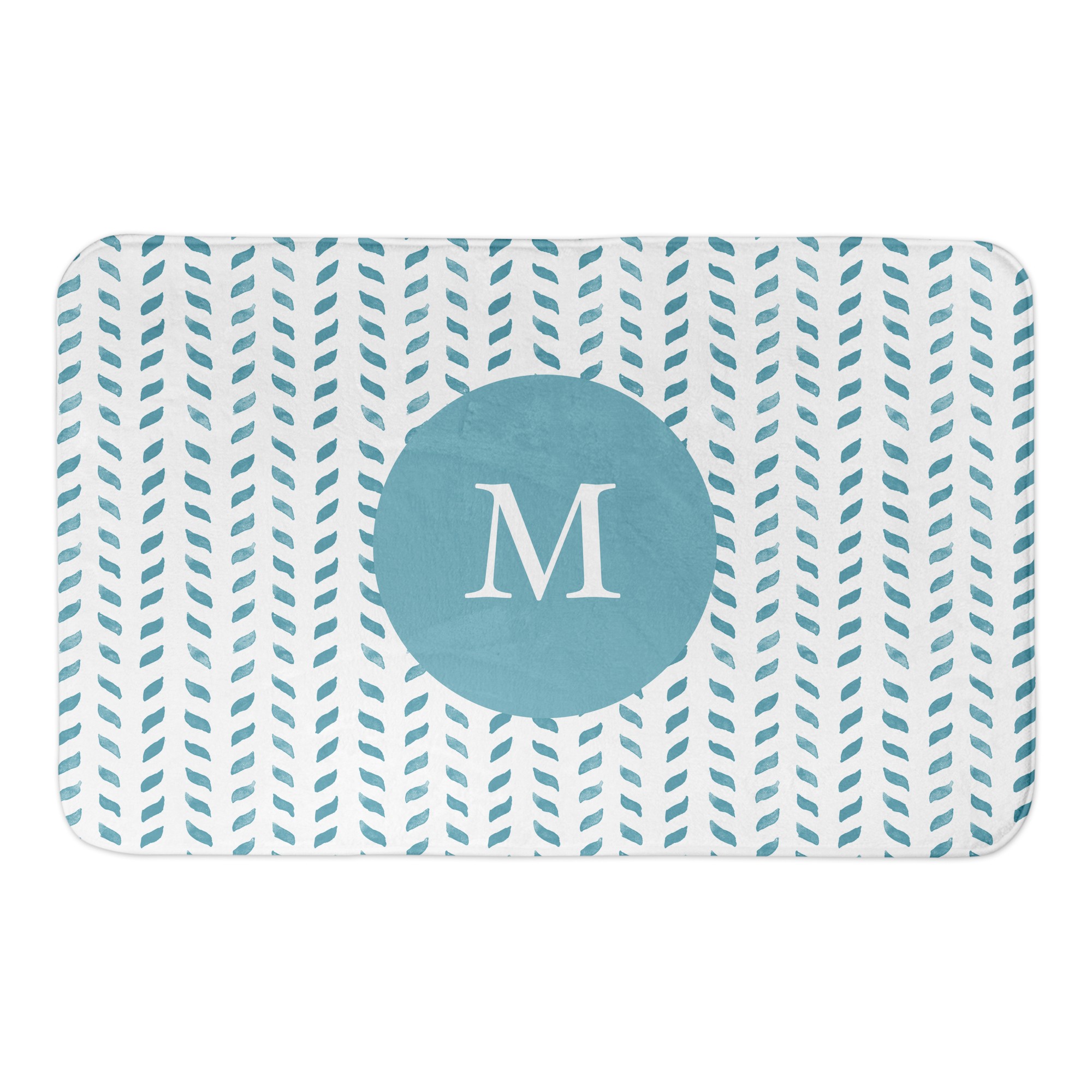 Abstract Blue Petals Monogram 34x21 Personalized Bath Mat