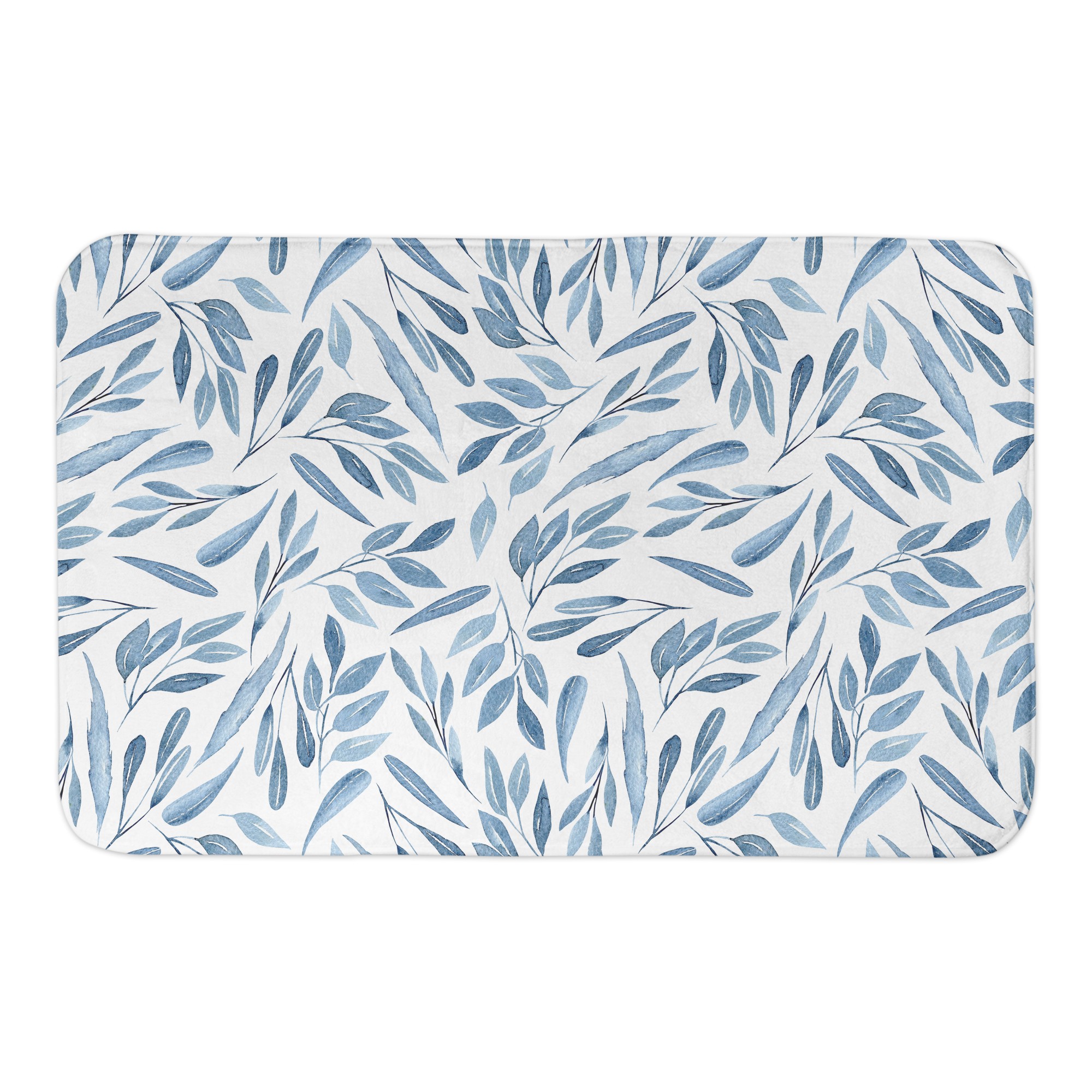 Watercolor Blue Leaves 34x21 Bath Mat