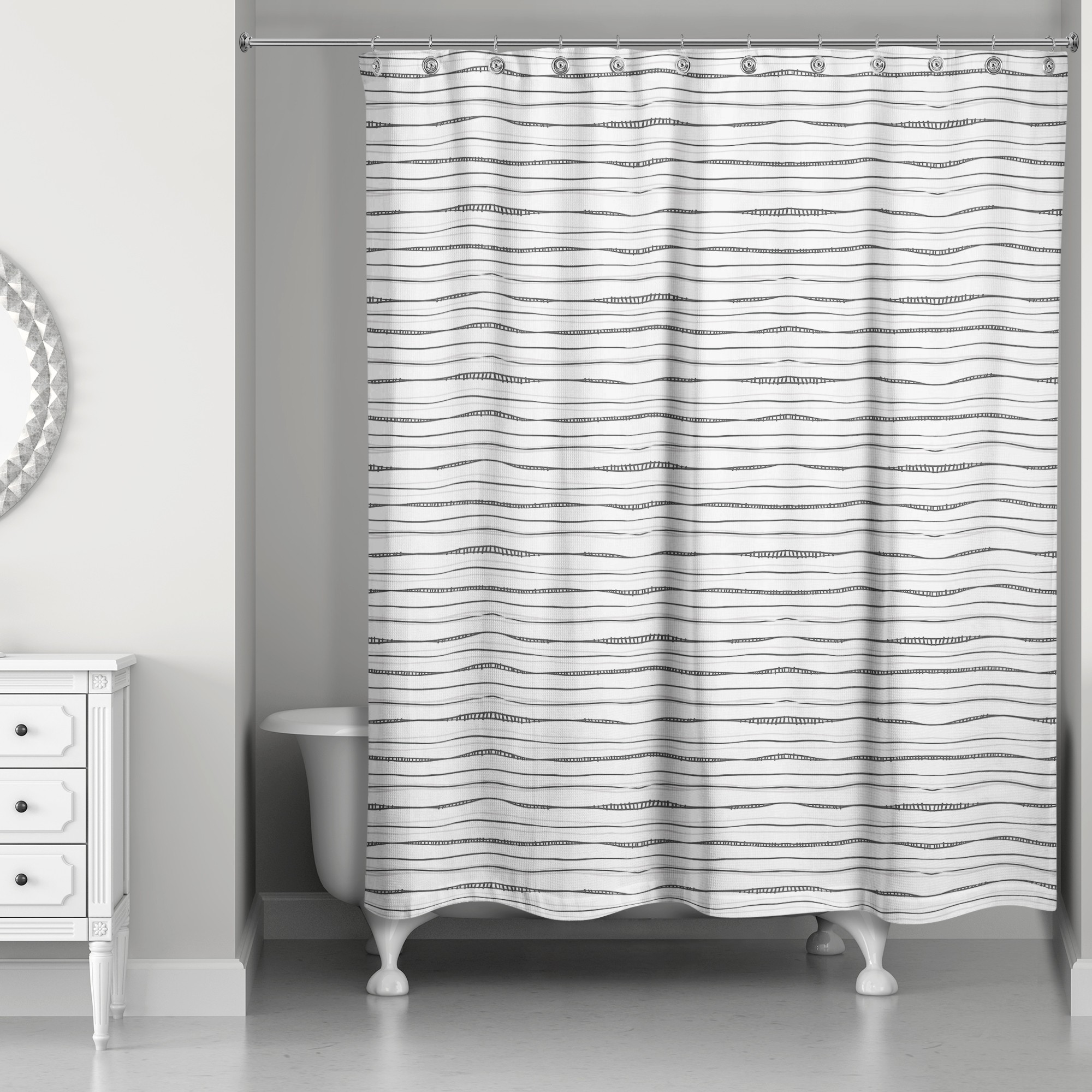 Wavy Gray Lines 71x74 Shower Curtain