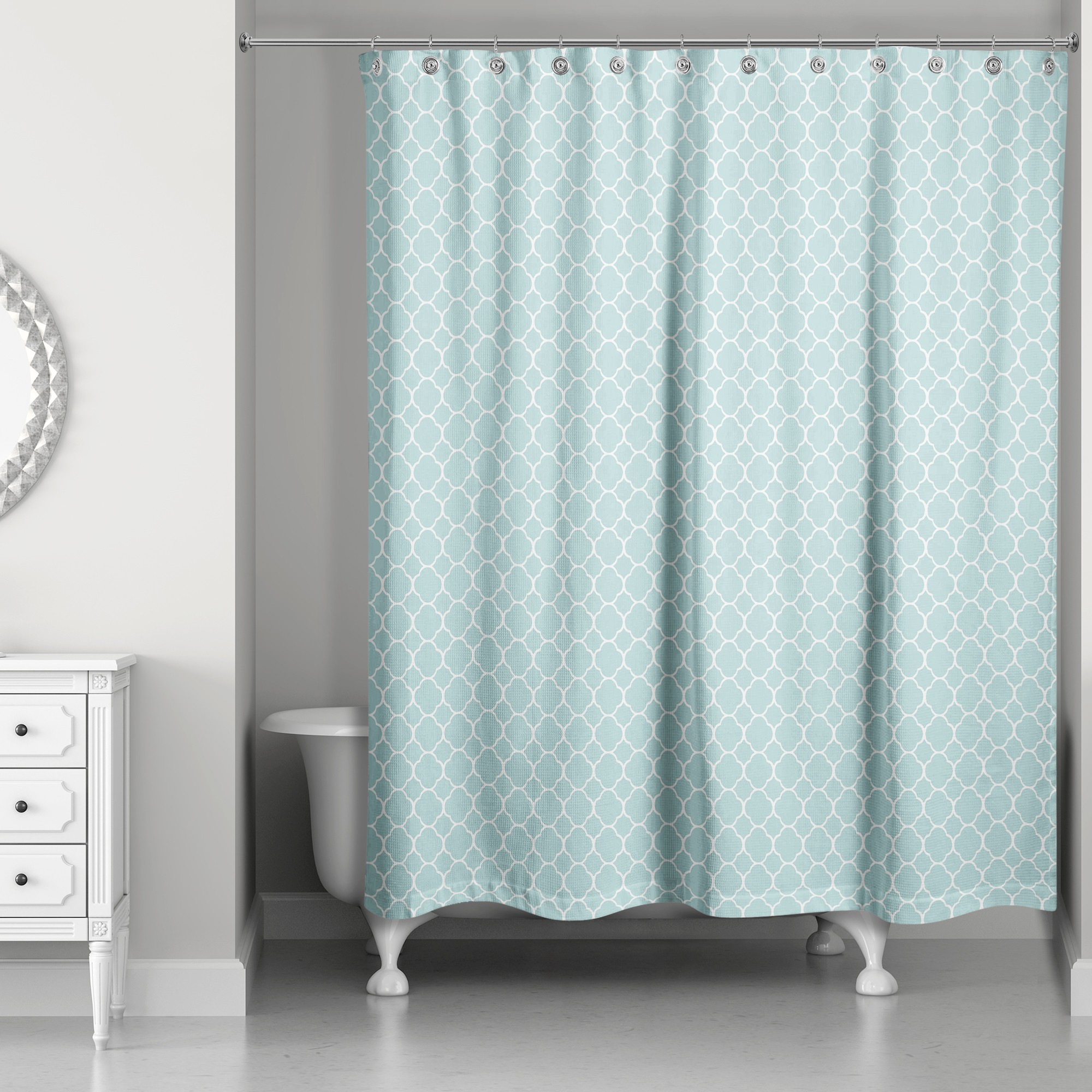 Teal Lattice Pattern 71x74 Shower Curtain