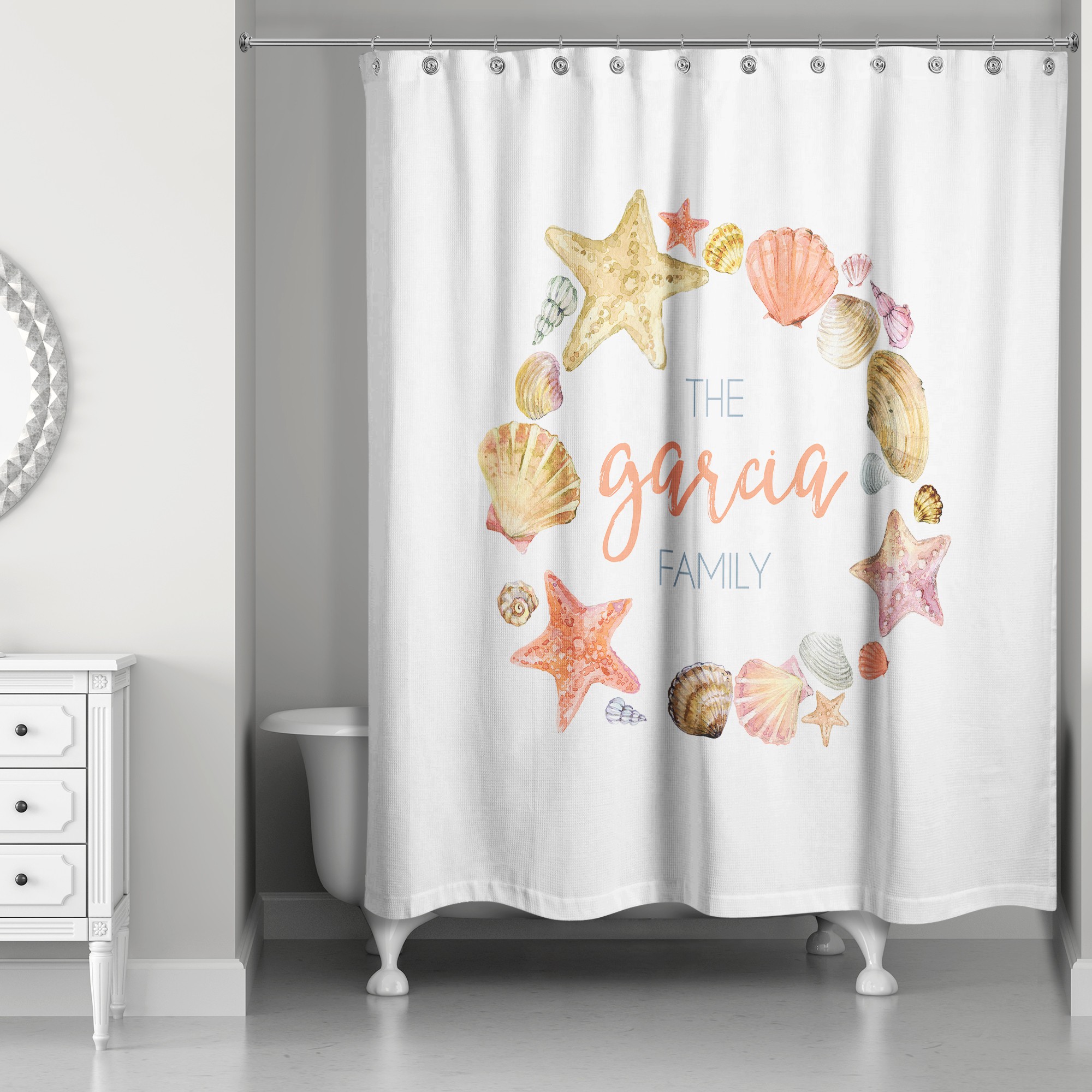 Beach Wreath 71x74 Personalized Shower Curtain