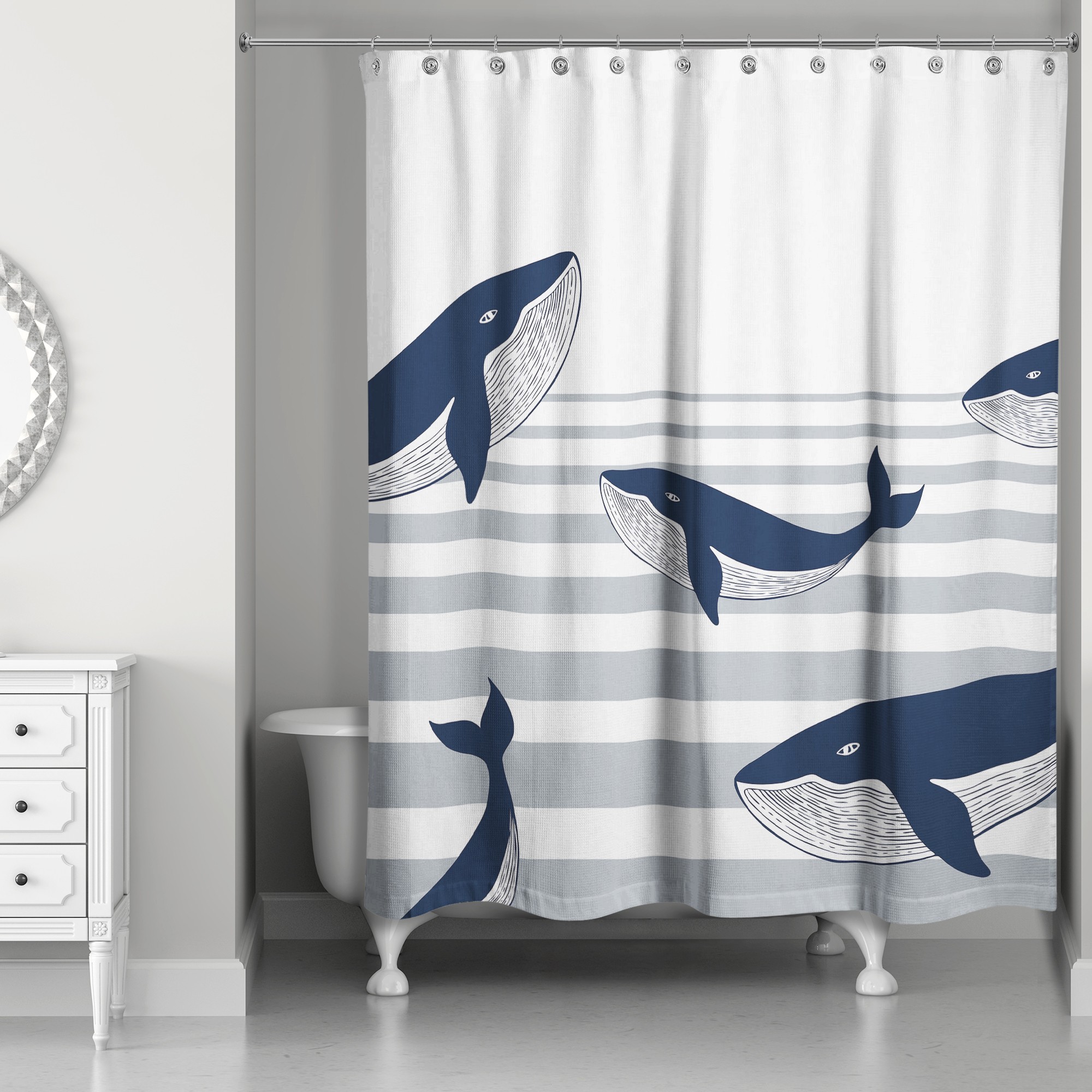 Nautical Whales Pattern 71x74 Shower Curtain