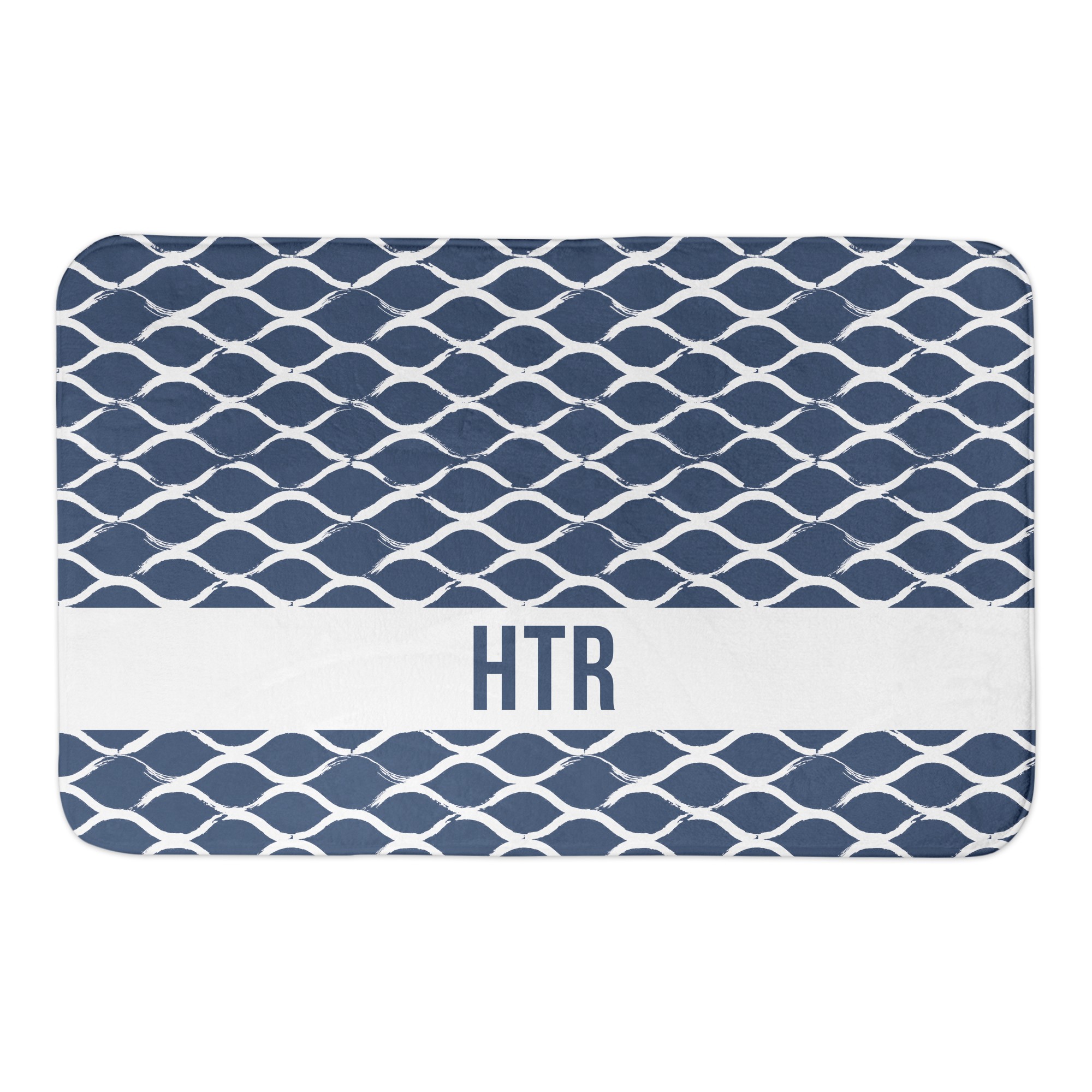 Navy Fishnet Pattern 34x21 Personalized Bath Mat