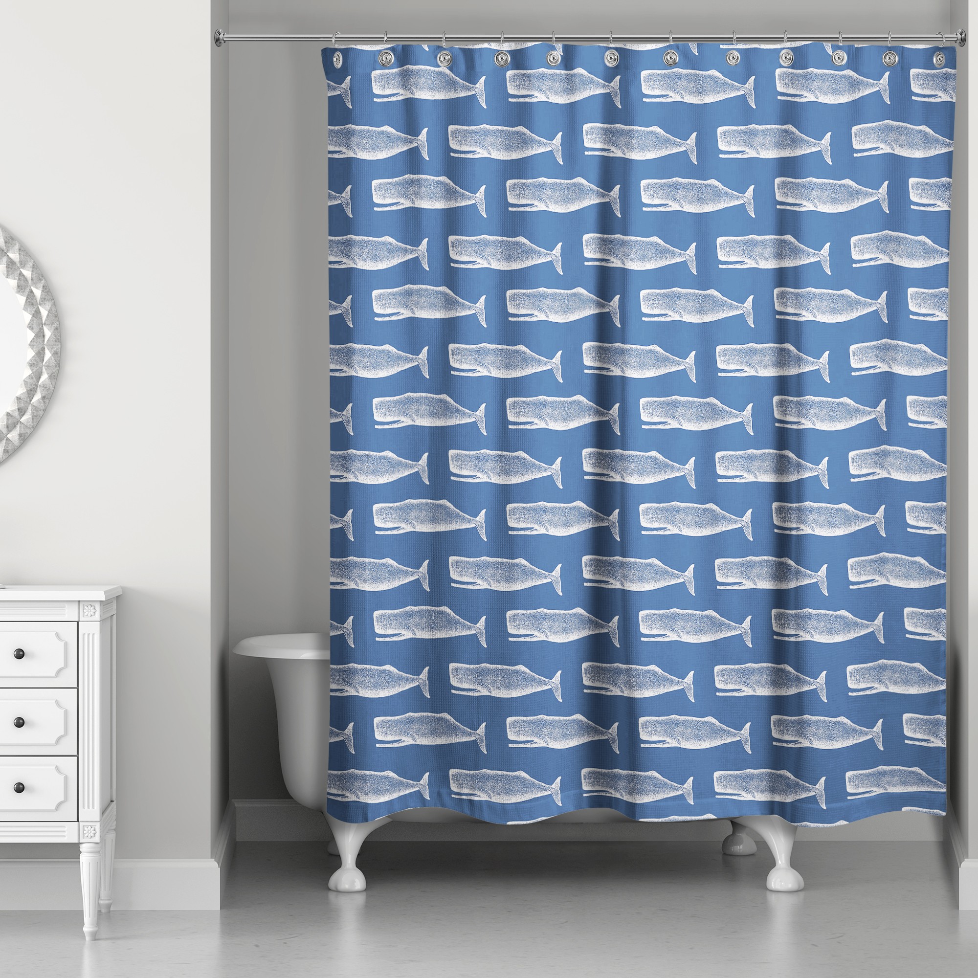 Navy Whale Pattern 71x74 Shower Curtain