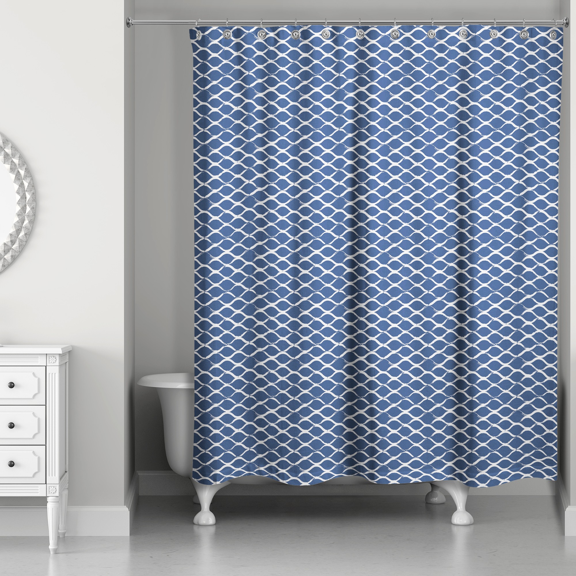 Navy Fishnet Pattern 71x74 Shower Curtain