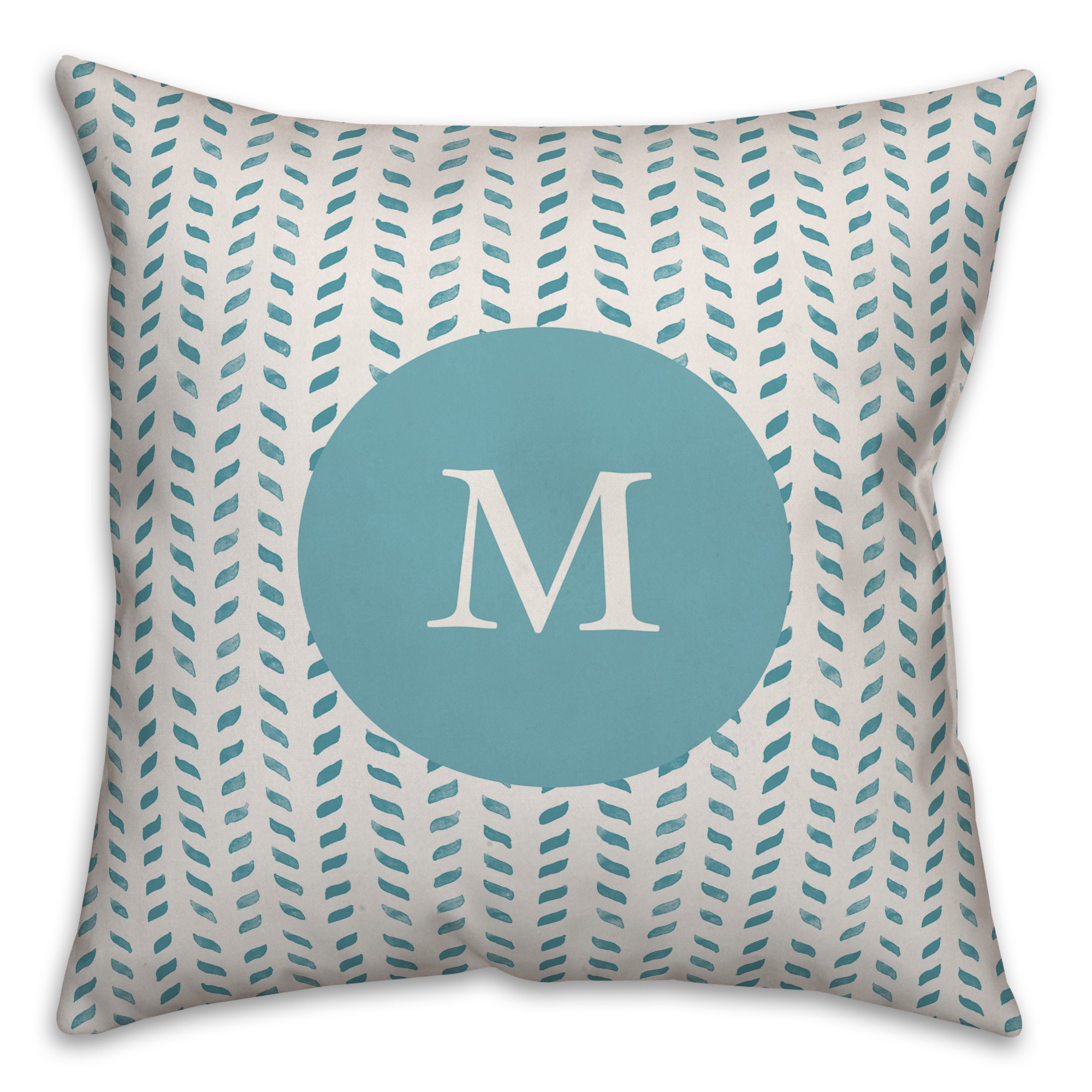 Blue Petal Pattern Monogram 18x18 Personalized Spun Poly Pillow