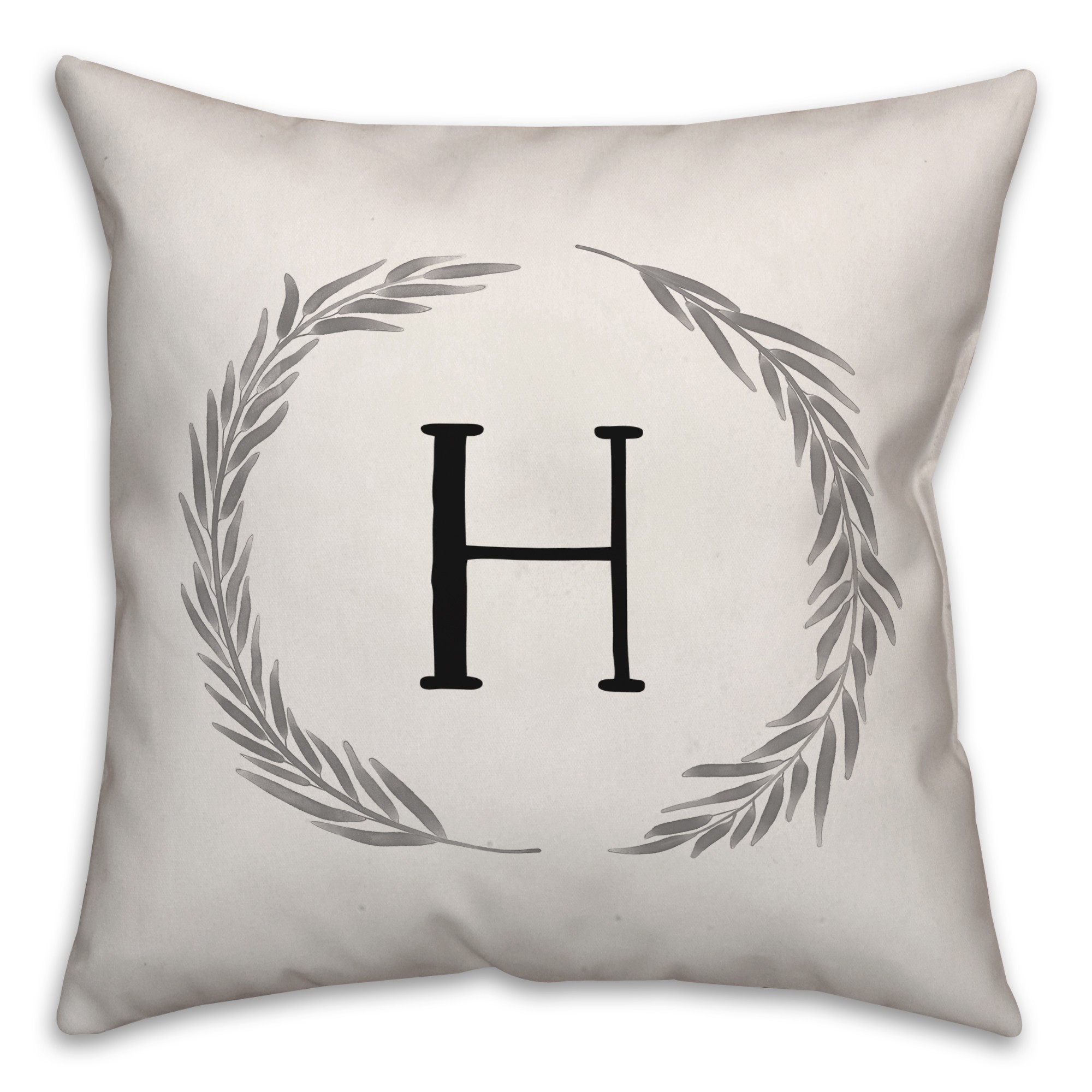 Gray Watercolor Laurel Monogram 18x18 Personalized Spun Poly Pillow